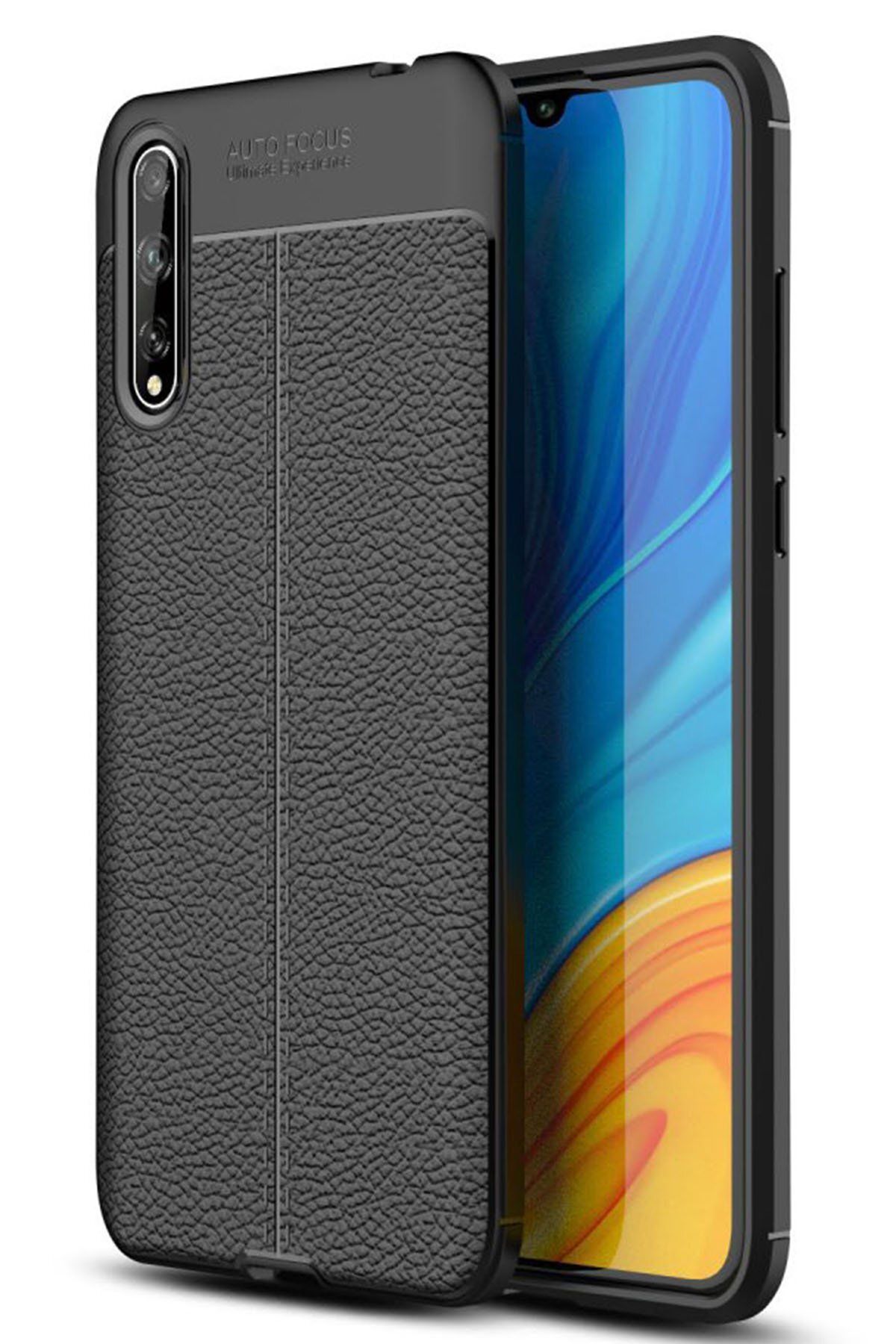 NewFace Huawei P Smart S Kılıf Focus Derili Silikon - Siyah ZRNET