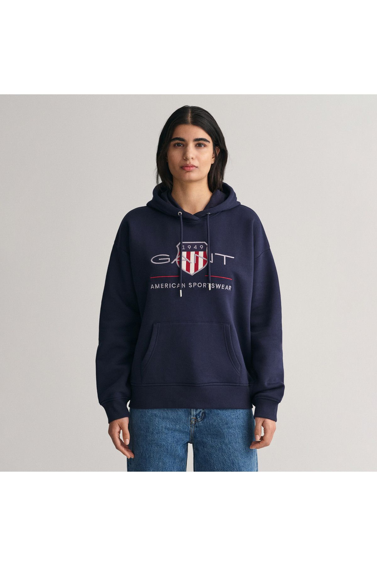 Gant Kadın Lacivert Relaxed Fit Kapüşonlu Logolu Sweatshirt