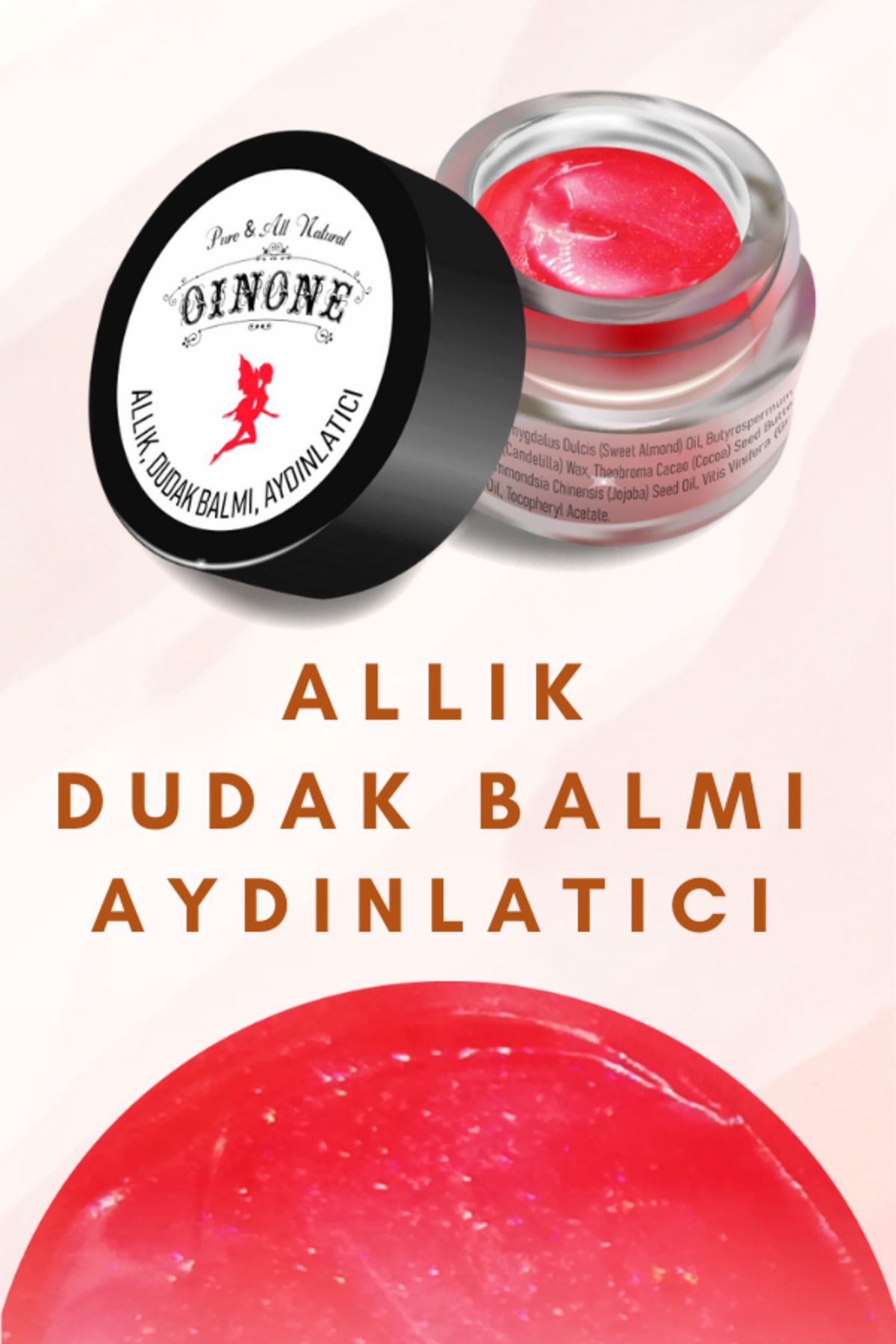 Oinone Doğal Görünümlü Işıltılı Krem Allık, Nemlendirici Dudak Balmı, Aydınlatıcı, Çilekli