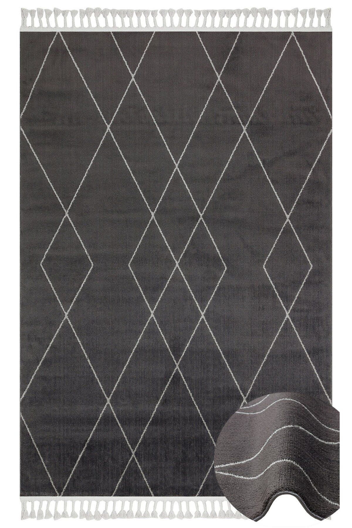 Eko Halı URBAN URB 02 BLACK GREY  Etnik Desenlere Sahip Hav Toz Vermez Yumuşak Dokulu Modern Halı