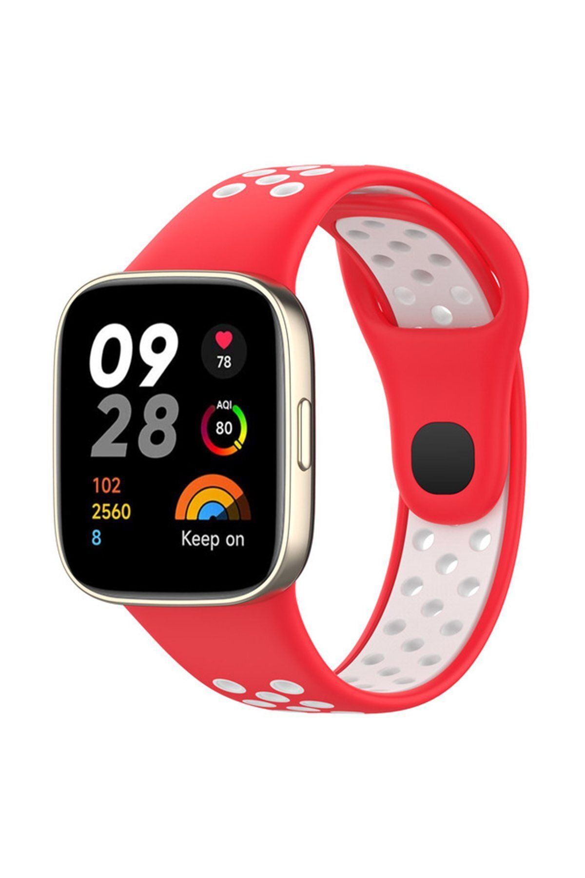 NewFace Xiaomi Redmi Watch 3 Spor Delikli Kordon - Kırmızı-Beyaz MRAYD