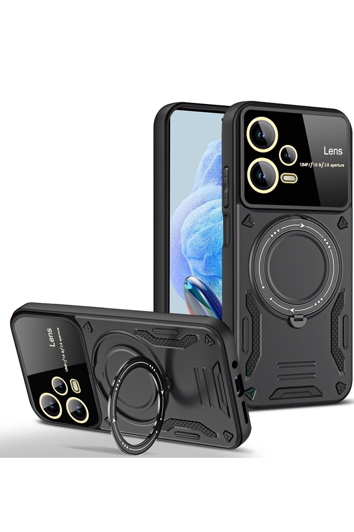 NewFace Xiaomi Redmi Note 12 Pro 5G Kılıf Joy Lens Standlı Kapak - Siyah ZRNET