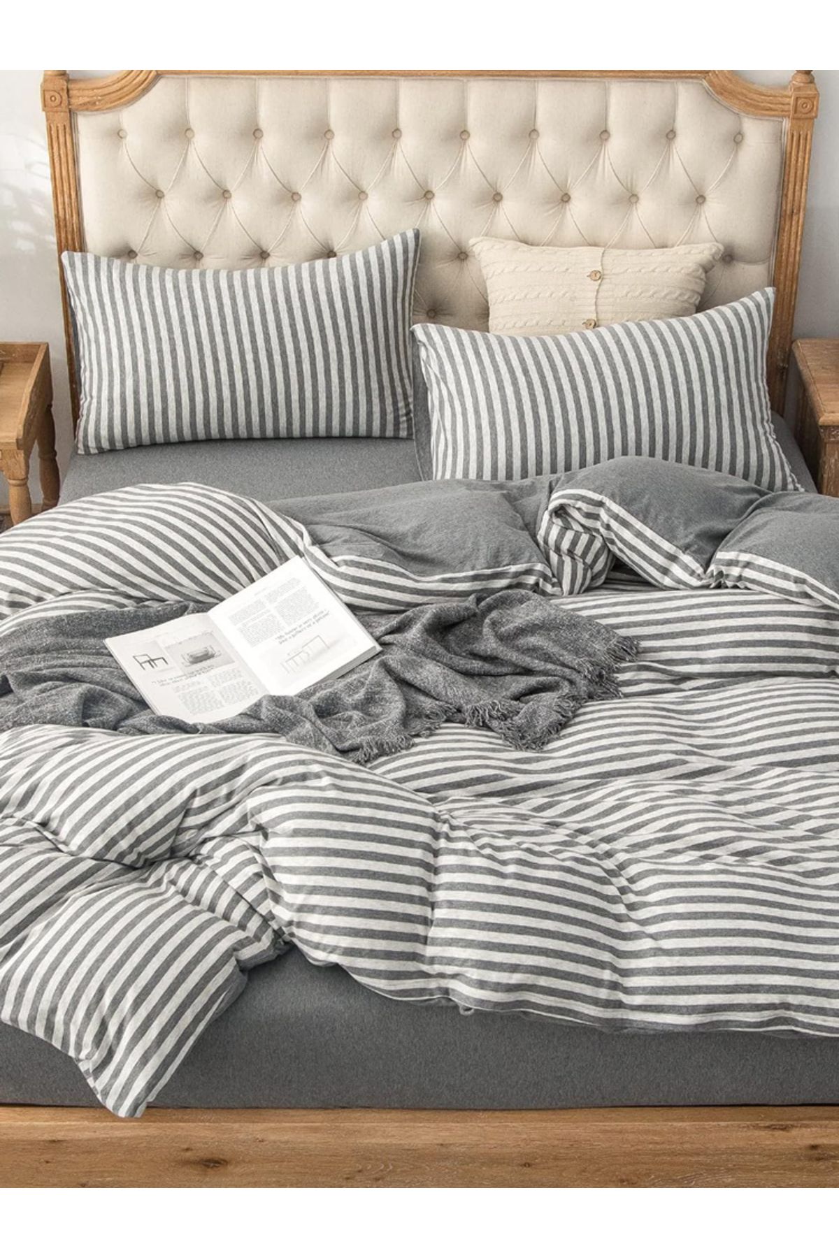 CAQQA-Gray Collection Children's and Teenager's Single Cotton Elastic Bedding Set 3