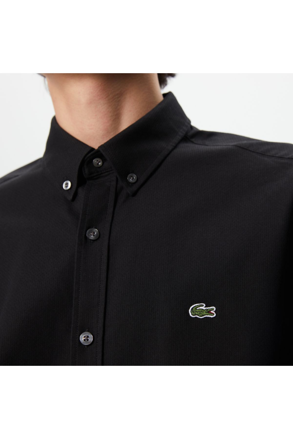 پیراهن / بلوز دکمه دار مشکی مردانه پنبه ارگانیک یقه آلی لباس باریک Lacoste