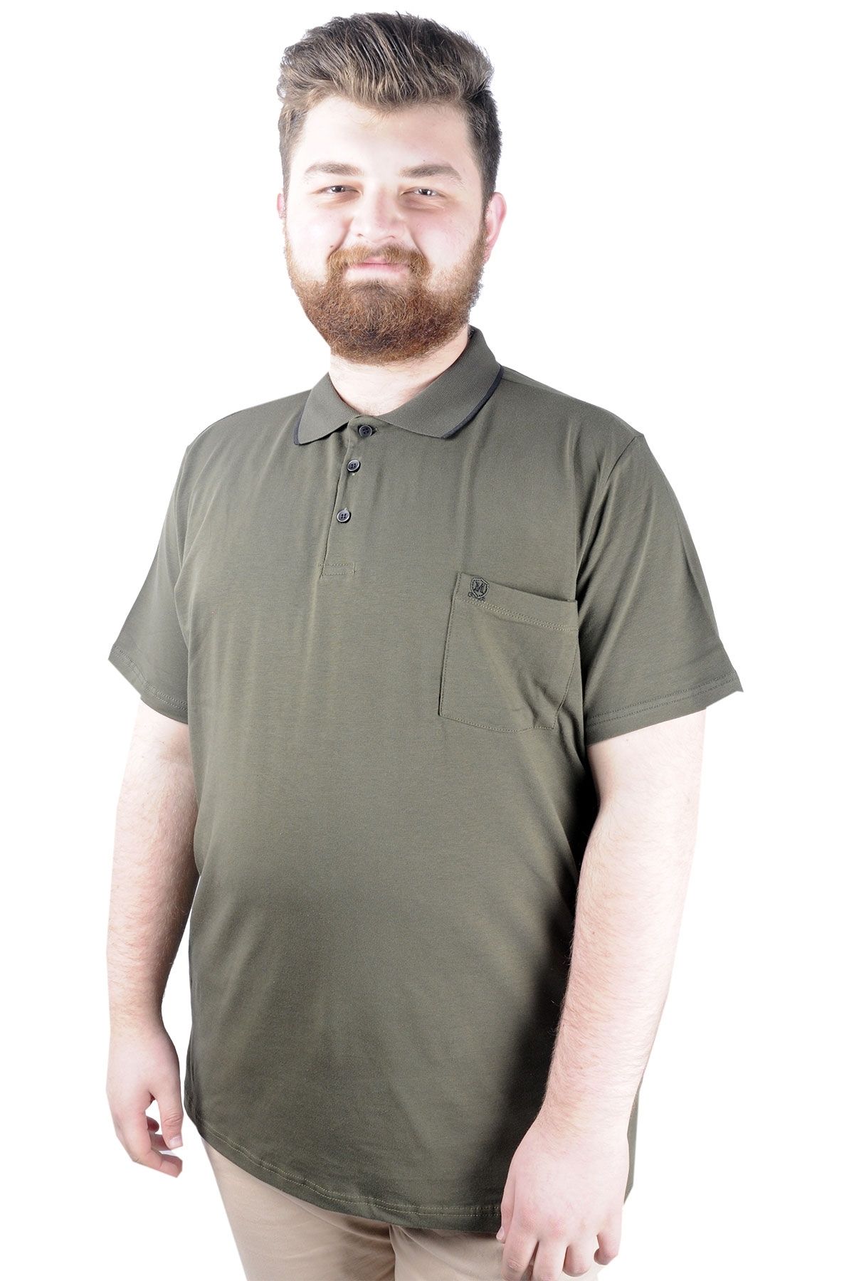 ModeXL-Mode Xl Plus Size T-shirt Polo Lycra Single Jersey με τσέπη 21558 Χακί 4