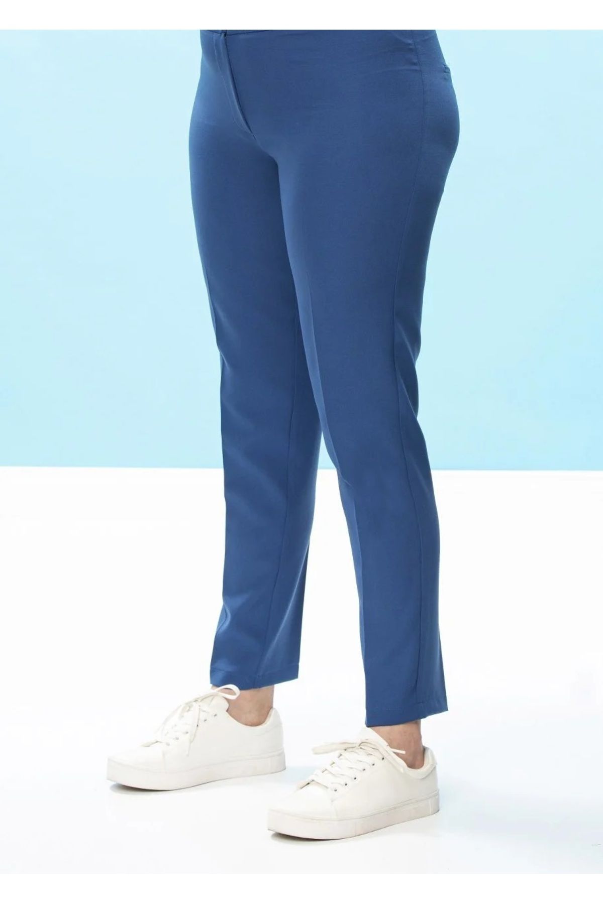 EVEN plus size-Narrow Leg Blue Plus Size Trousers 3