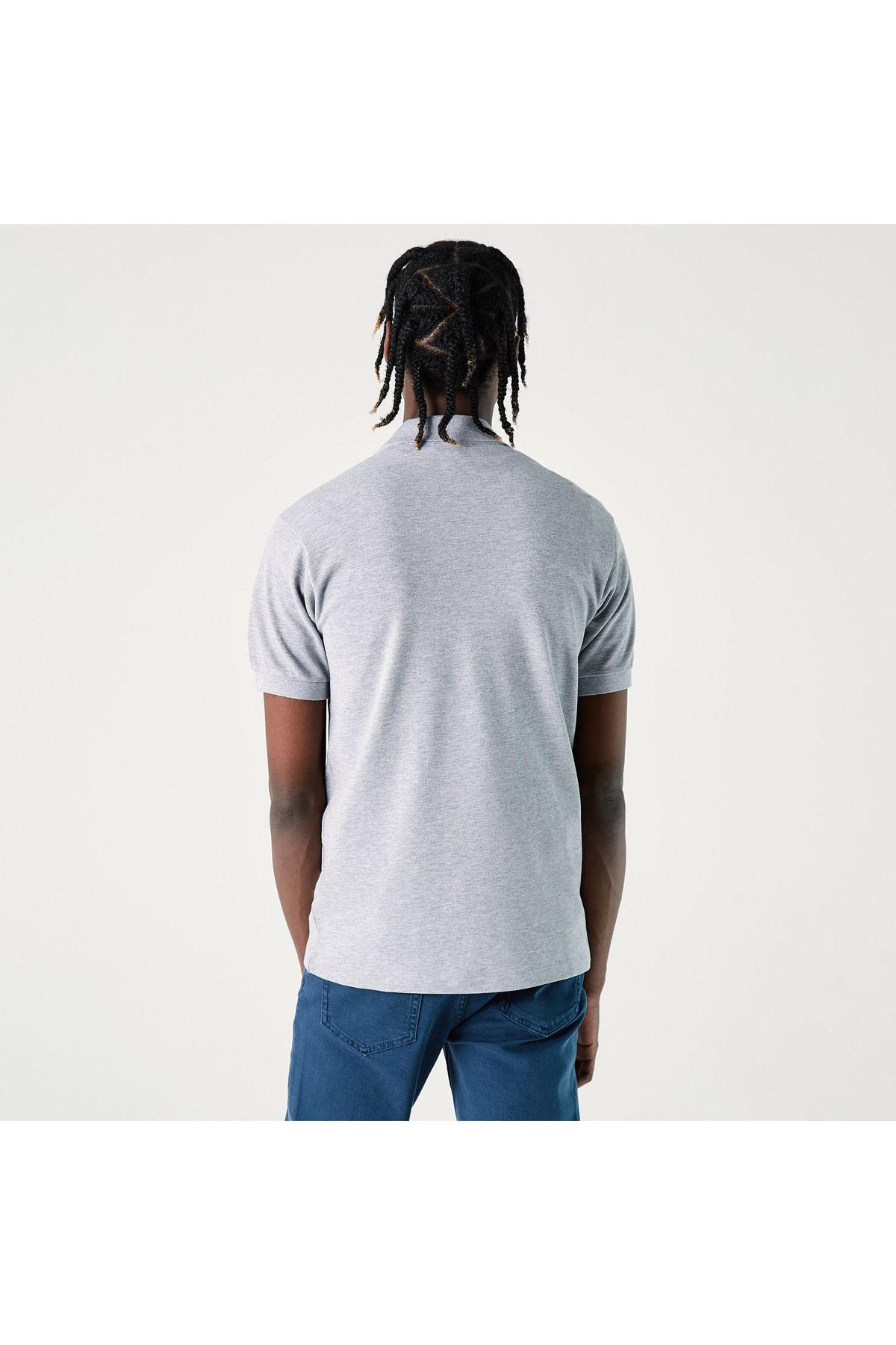 تی شرت یقه پولو مردانه SLIM FIT MARL L.12.12 چوگان خاکستری روشن Lacoste