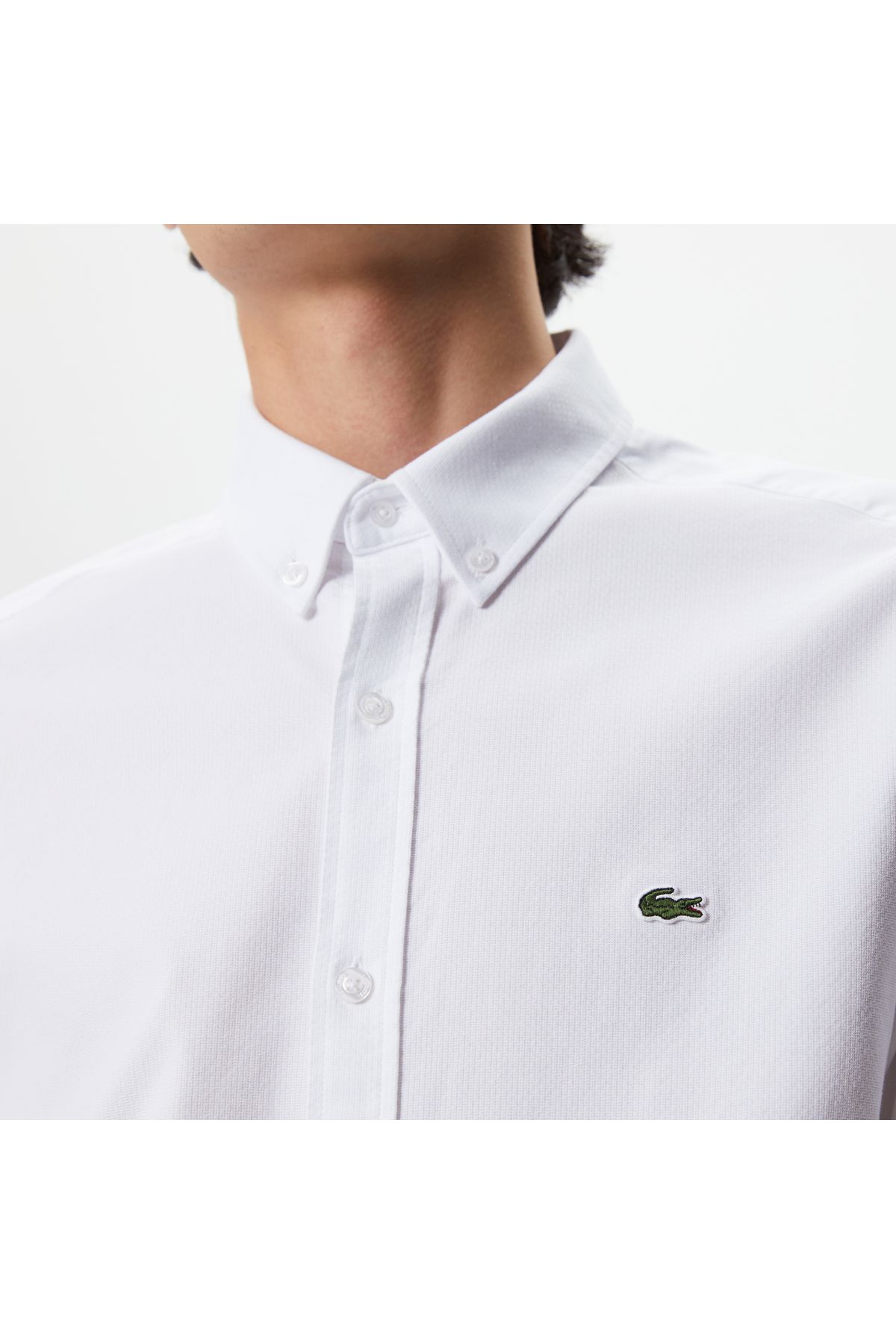 پیراهن / بلوز دکمه دار سفید مردانه باریک اورجینال Lacoste