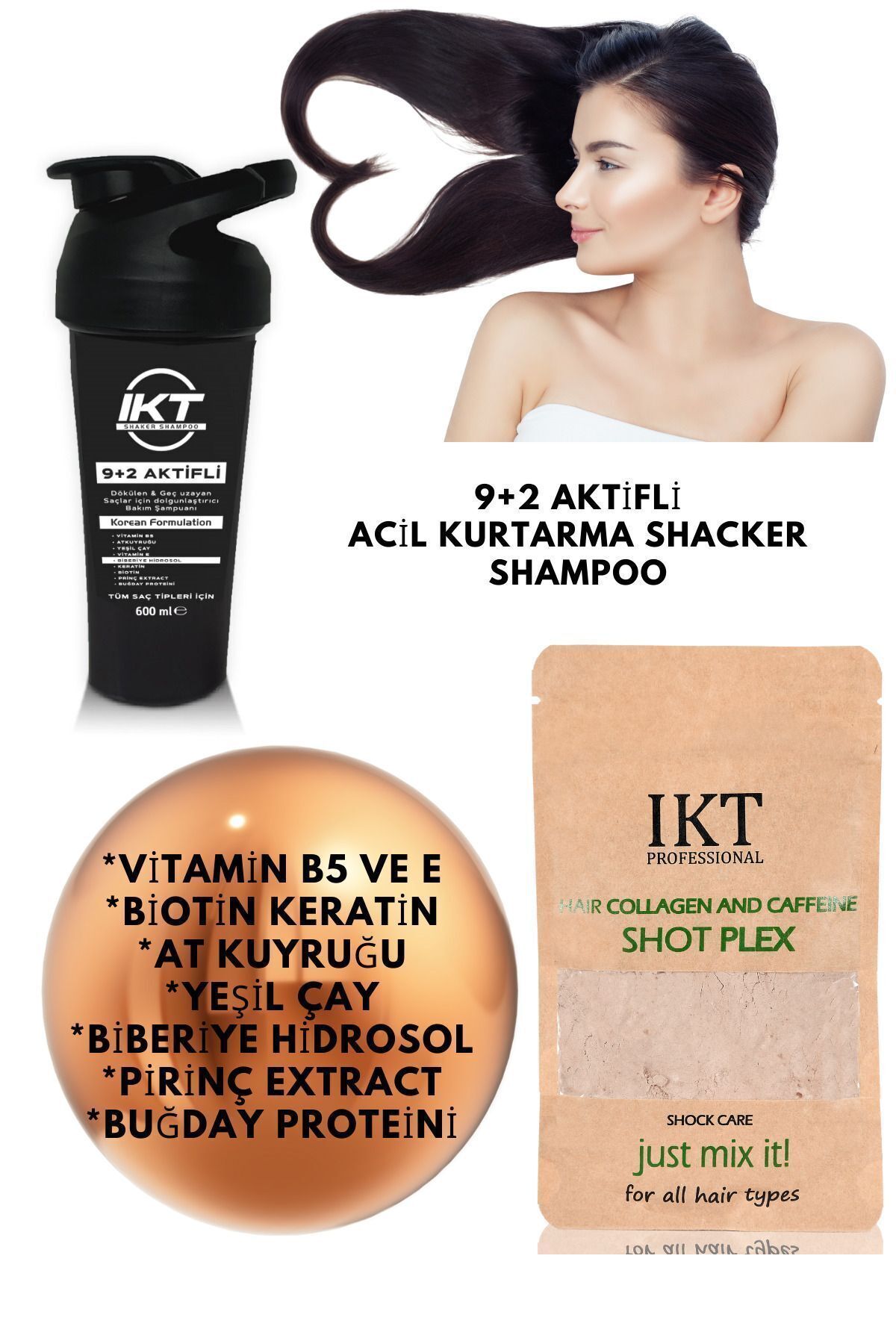 İKT 600ml 9+2 Aktifli Scaker Shampoo Ve 60 Gr Hair Powder.Aninda Onarıcı Set