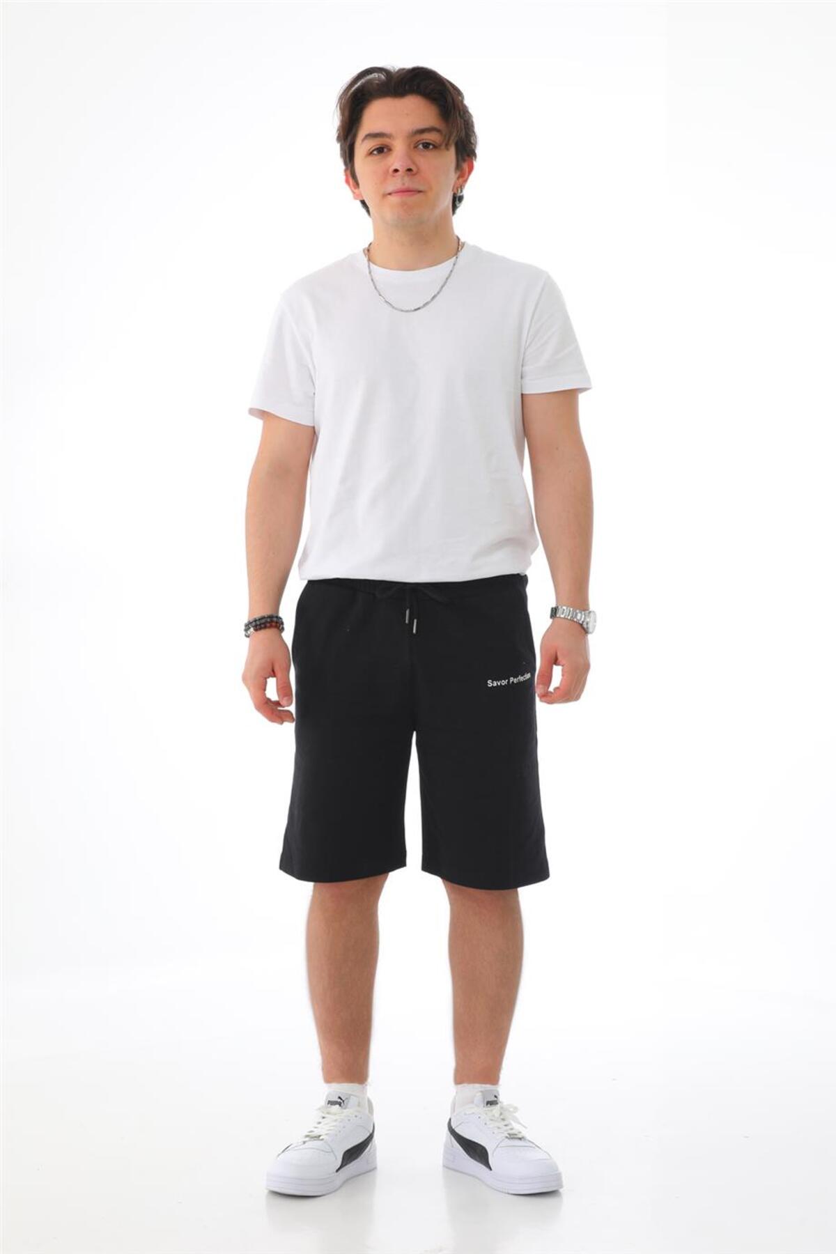penyebizden Erkek Regular Fit (Normal Kesim) %100 Pamuklu Şort-Siyah görsel 5