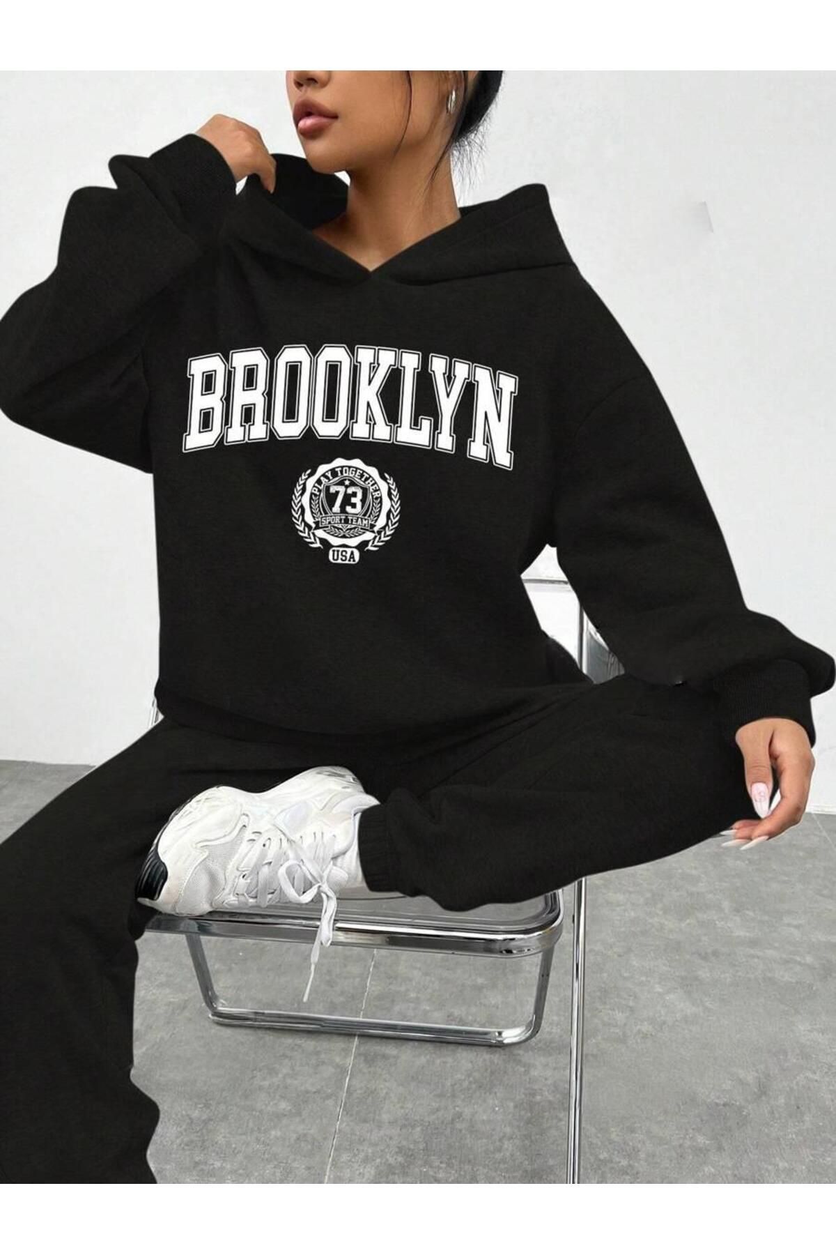 trendgar-Black Brooklyn Printed Hoodie&Sweatpants Women's Bottom Master Suit 2