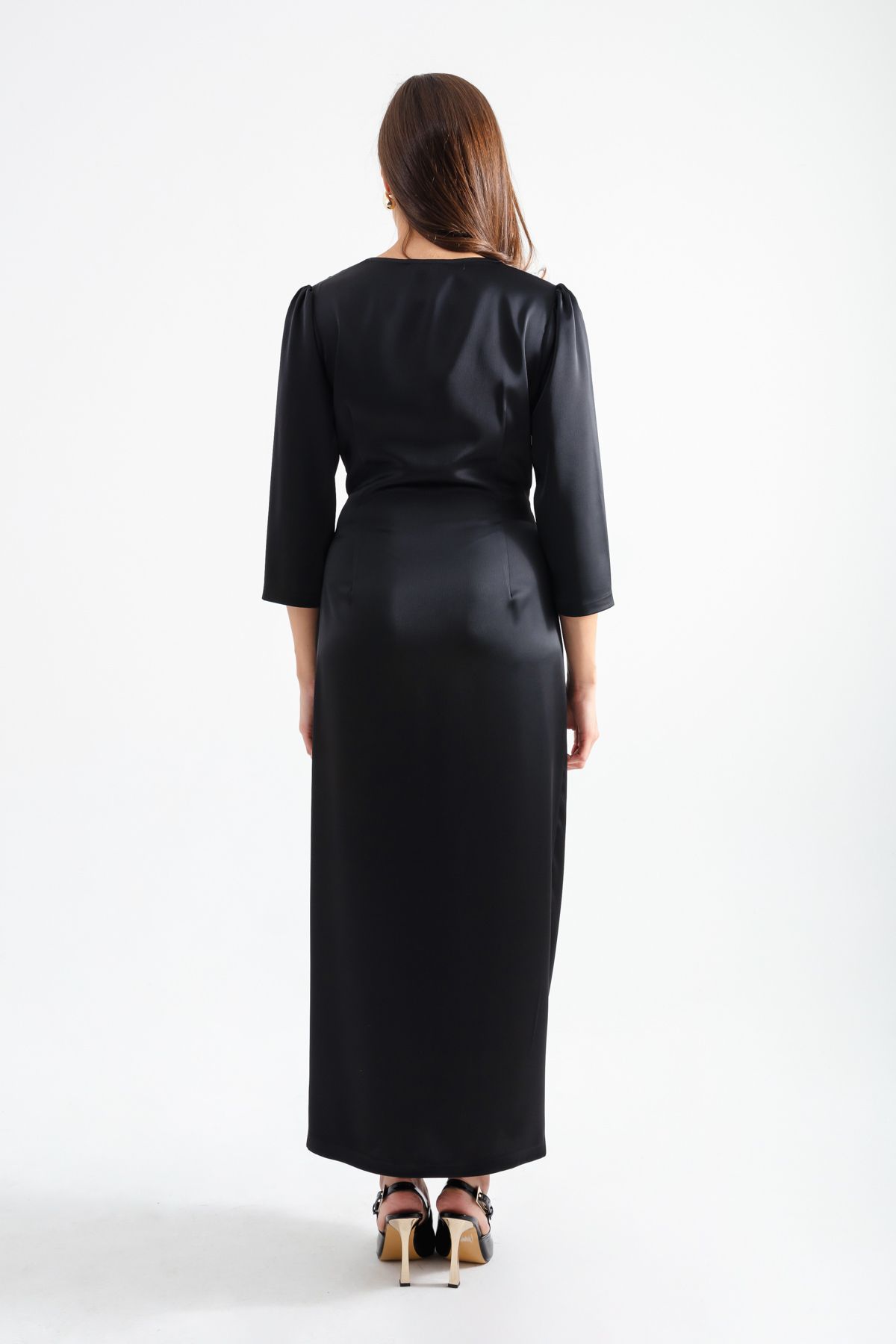 Lafaba-Schwarzes Midikleid mit V-Ausschnitt für Damen 5