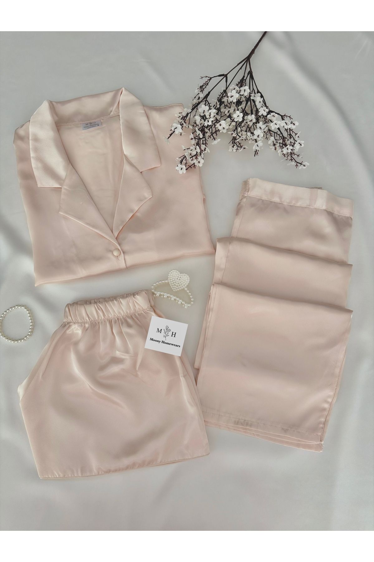 MH Moony Homewears-Set pijamale din satin Honey 3 piese 1