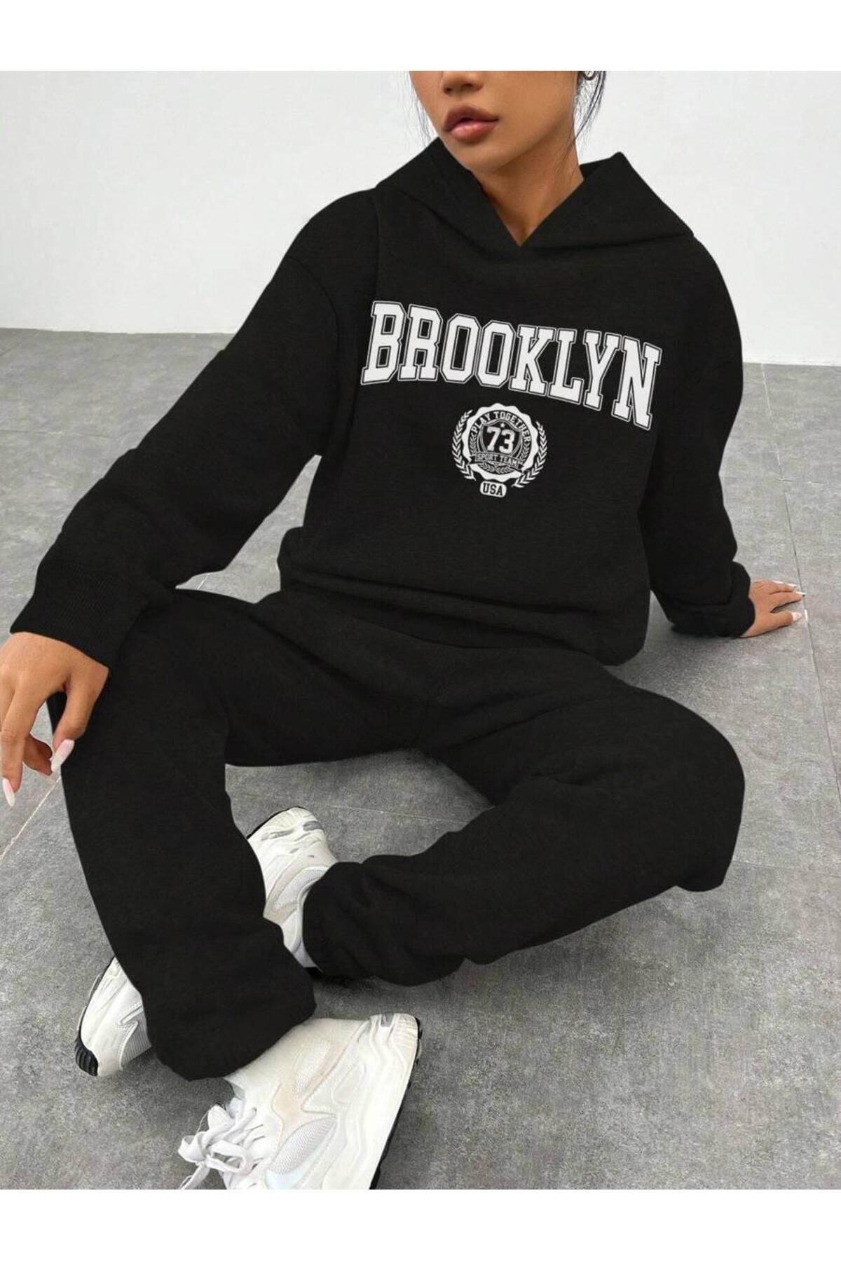 trendgar-Black Brooklyn Printed Hoodie&Sweatpants Women's Bottom Master Suit 1