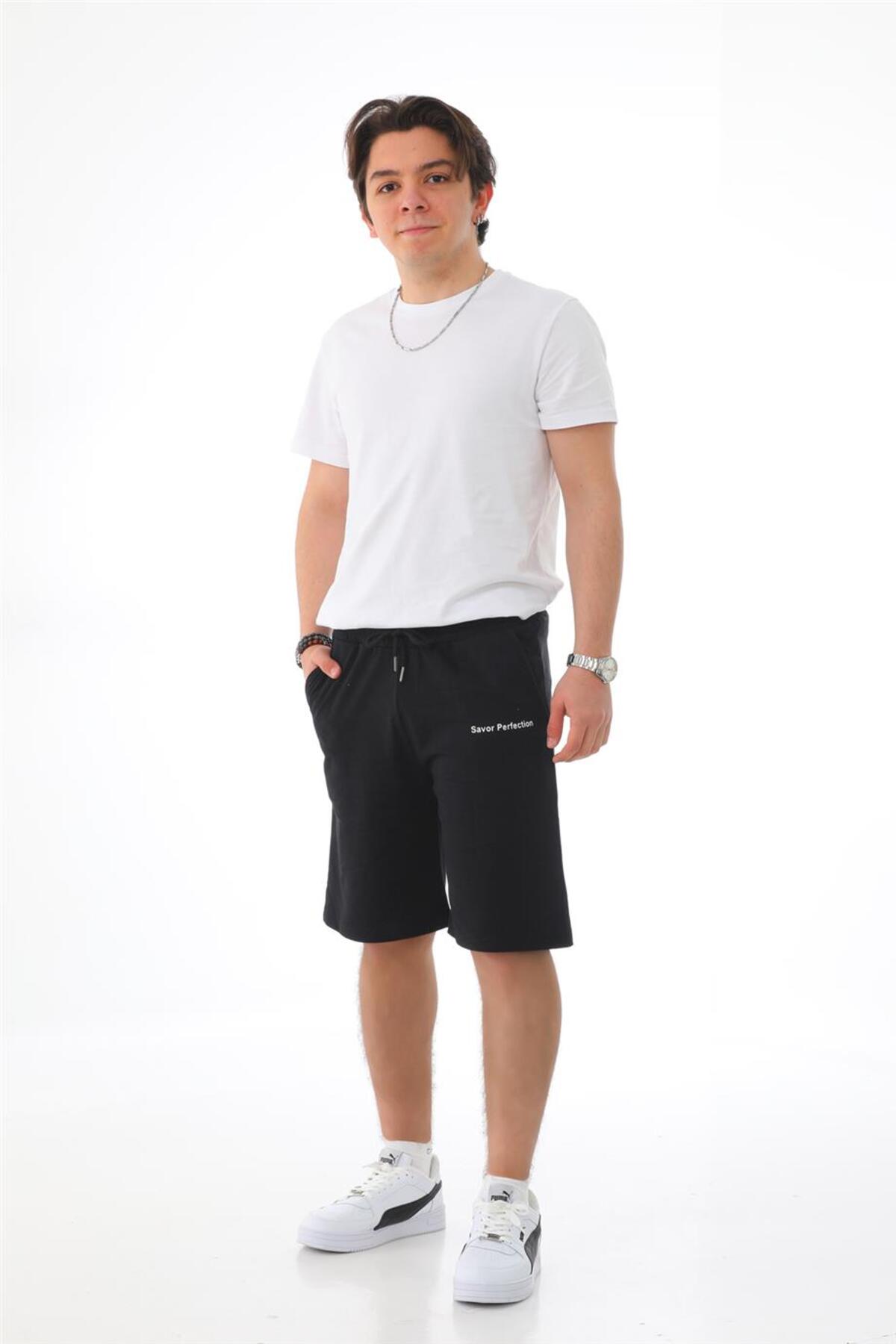 penyebizden Erkek Regular Fit (Normal Kesim) %100 Pamuklu Şort-Siyah görsel 2