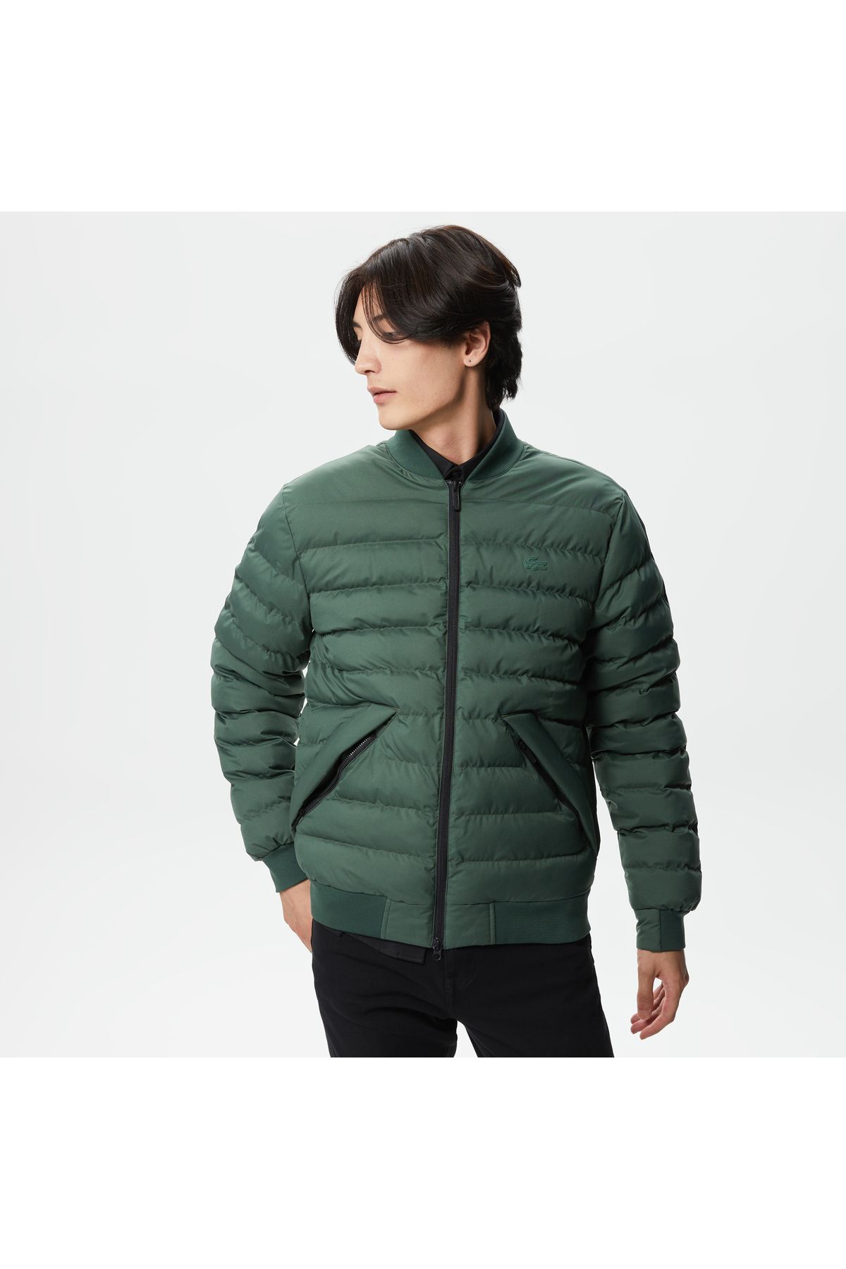 کاپشن سبز مردانه مانتو خاکی لحاف یقه قاضی Lacoste
