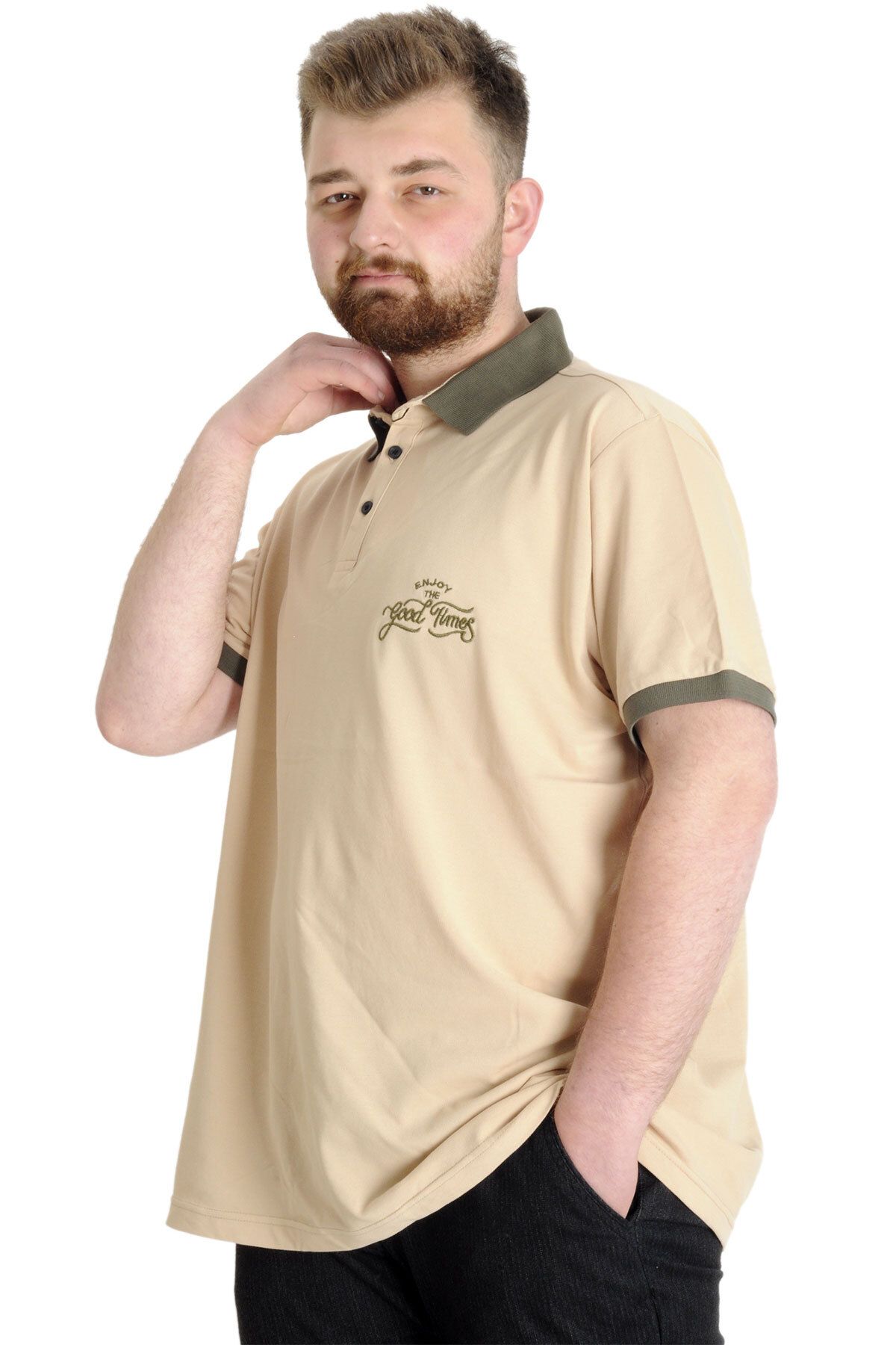 ModeXL-Mode Xl Large Size Men's Polo T-shirt Good Times 23345 Beige 2