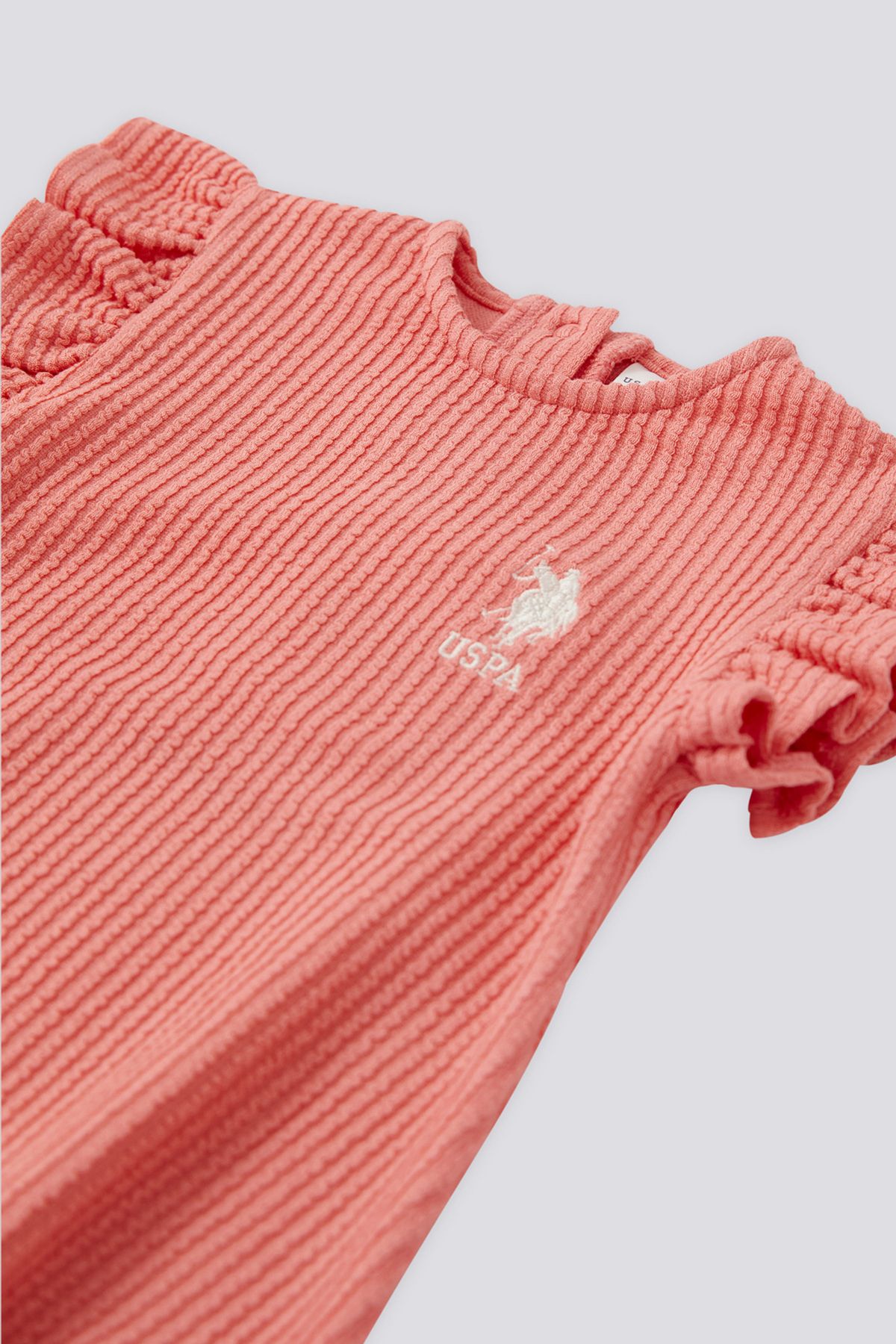 U.S. Polo Assn.-Baby Girl Salmon Ruffle Romper 50303768 -Vr047 3