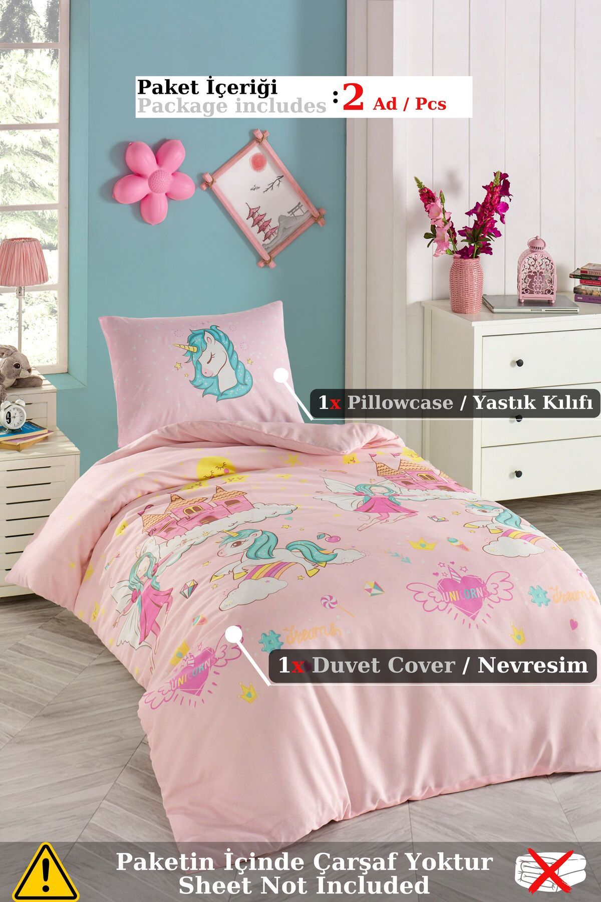 Eponj Home-Unicorn Dreams Pink Single Junior Bedding Set 3