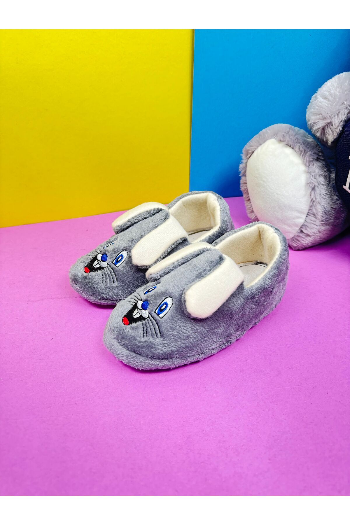 Nstil-Gray Boys' and Girls' Slippers - Rabbit Figured, Soft Sole Home Boots 361 7