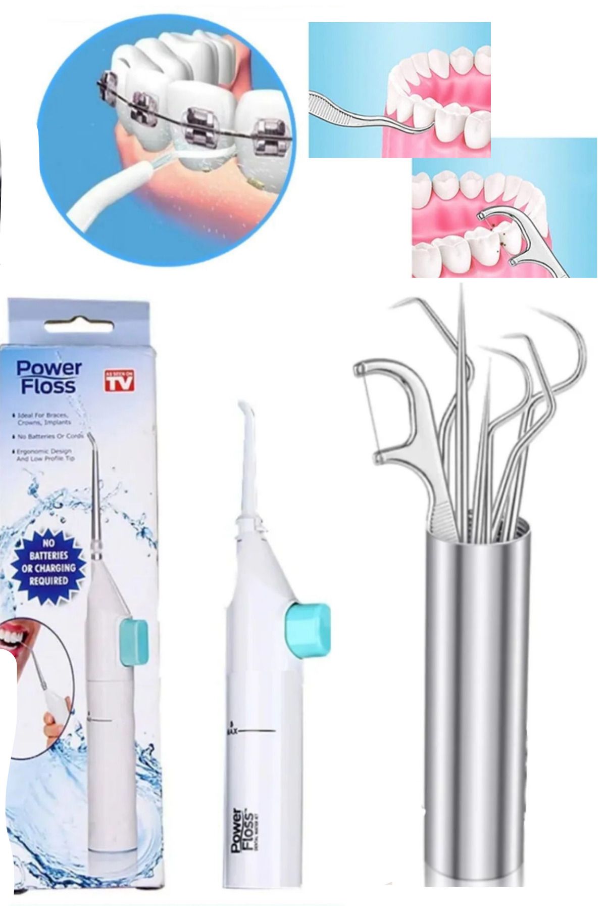 Uniquem 2'li Diş Ağız Temizleme Seti Power Floss ve 7 Parça Tüplü Diş Temizleme