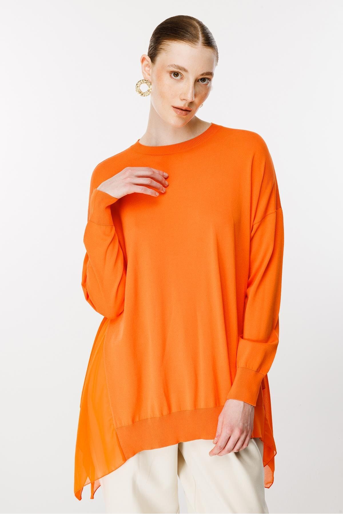 Ghisa-Orange Knitwear Tunic - Chiffon Detailed 4