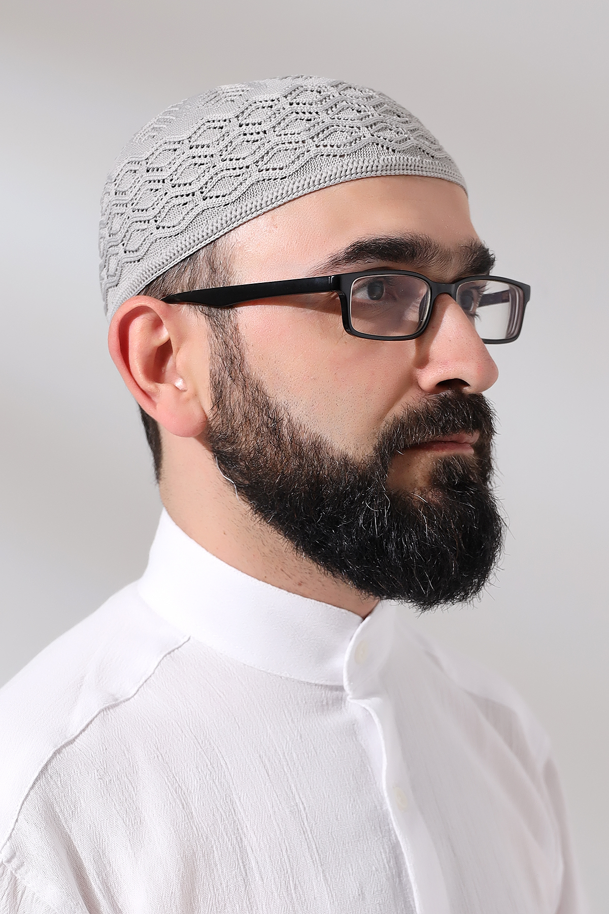 ihvan online Kabartma Desen Örgülü Platinum Namaz Takkesi Gri görsel 3