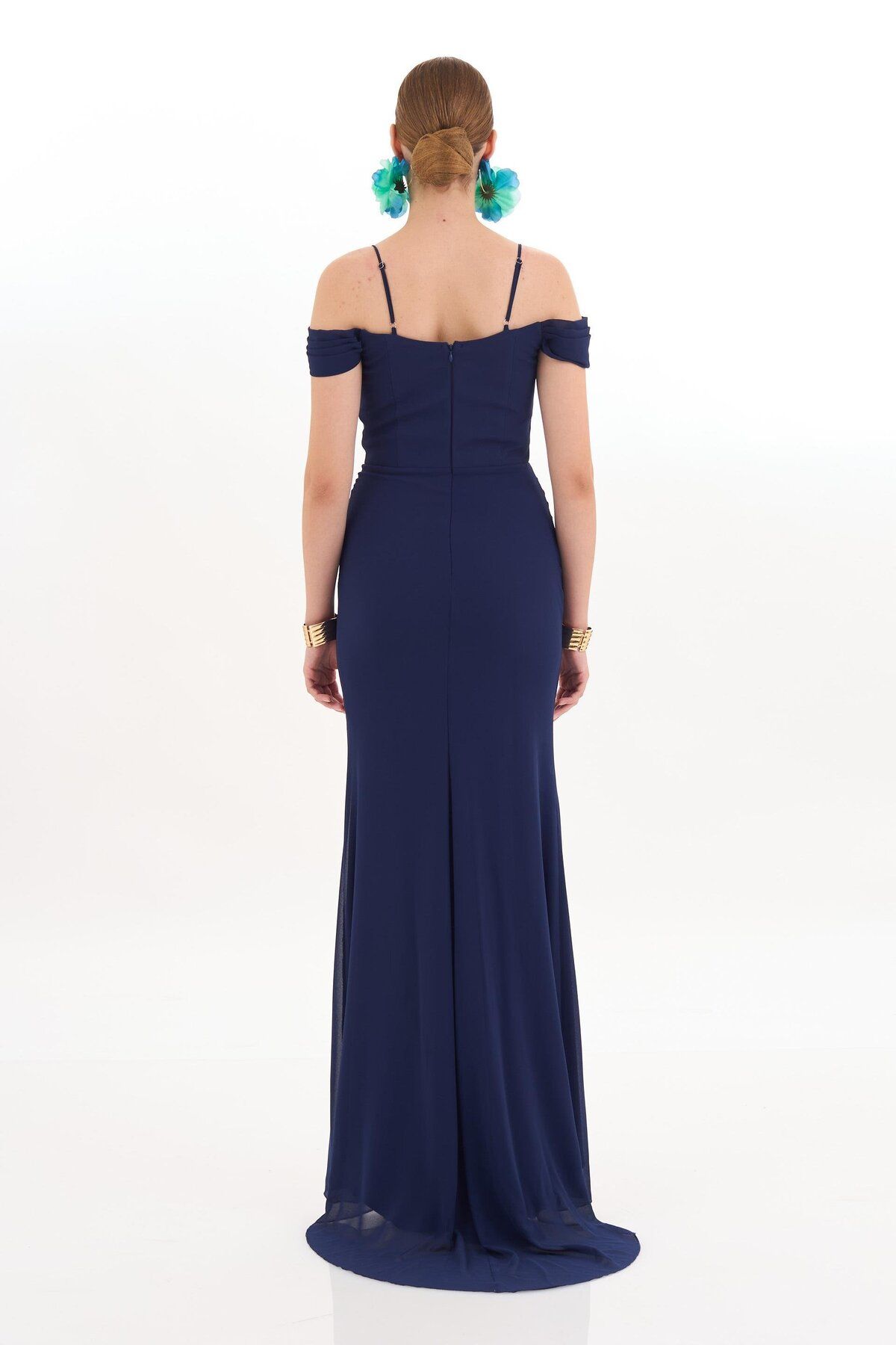 Carmen-Navy Blue Strappy Long Chiffon Evening Dress 5