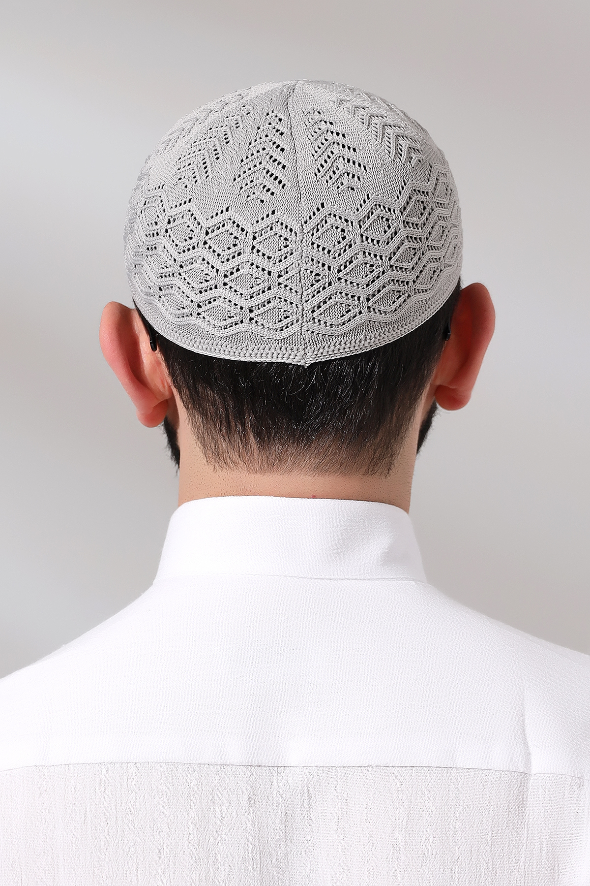ihvan online Kabartma Desen Örgülü Platinum Namaz Takkesi Gri görsel 7
