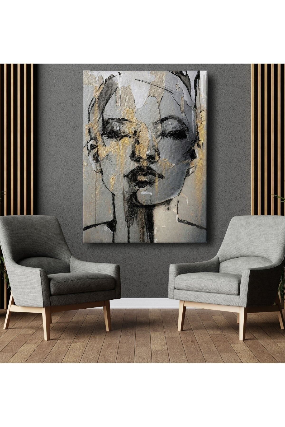 Vividale Dekor Ofisi Soyut Karakalem Kadın Modern Dekoratif Kanvas Tablo