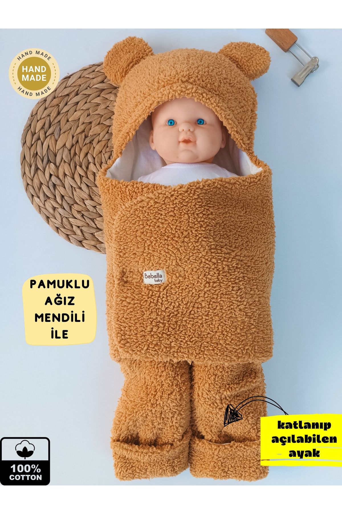 Bebella-0-12 Months Extra Long Welsoft Plush Baby Sleeping Bag - Brown, Girl Boy, Outer Swaddle Blanket 2