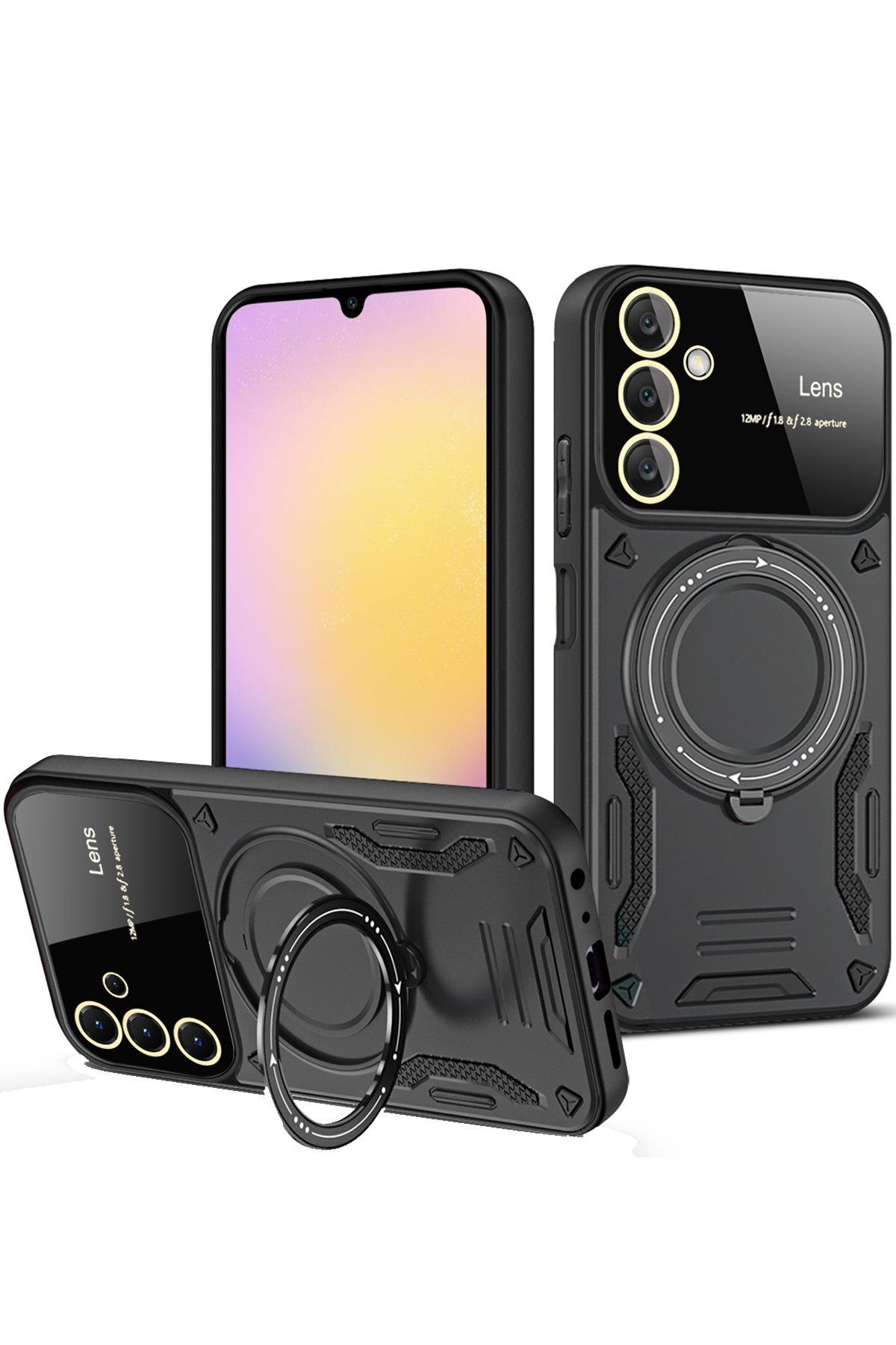NewFace Samsung Galaxy A34 5G Kılıf Joy Lens Standlı Kapak - Siyah GLSTD