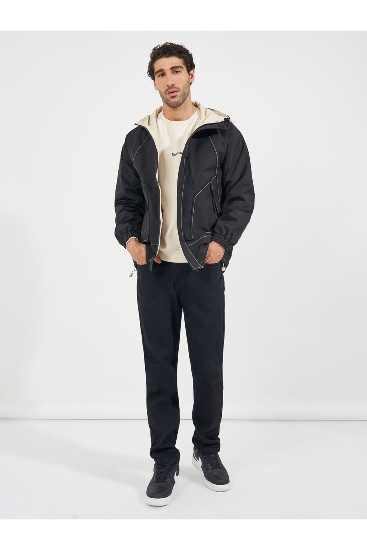 Styli-Contrast Stitch Detail Hooded Lined Parka Jacket 2