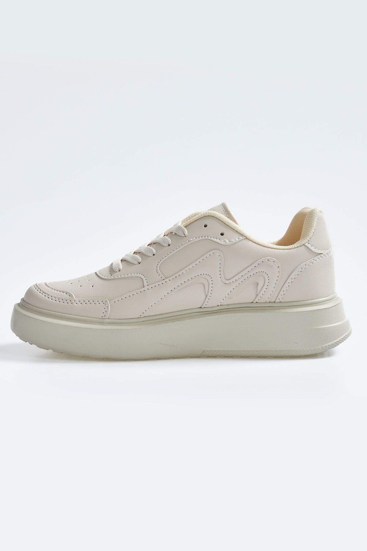 TOMMY LIFE-Beige Lace-Up High Sole Faux Leather Women's Sports Shoes - 89200 6