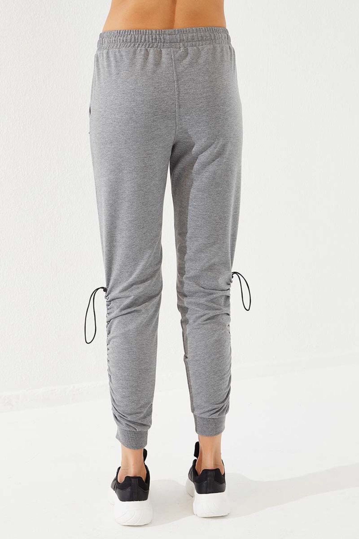 TOMMY LIFE-Grey Melange Extrafor Detailed Comfortable Form Cuffed Women's Tracksuit Bottom - 94587 5