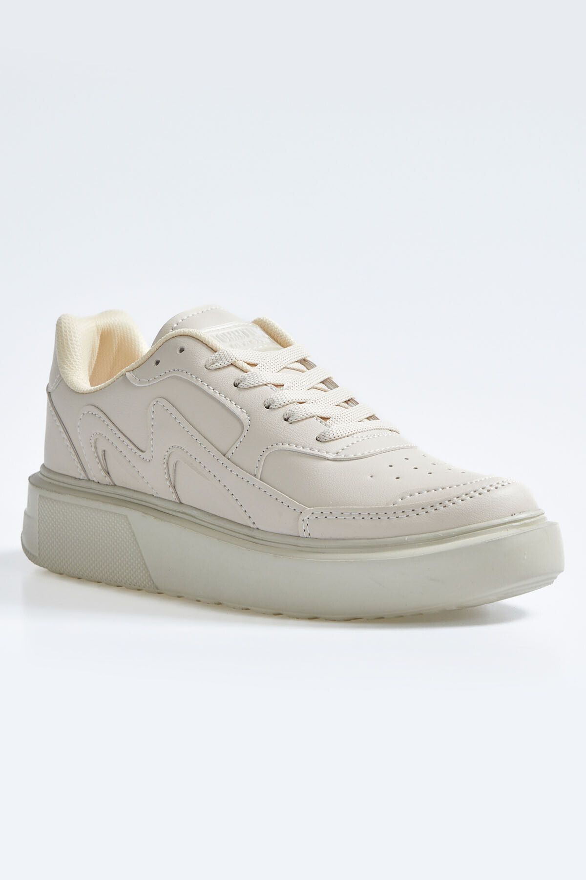 TOMMY LIFE-Beige Lace-Up High Sole Faux Leather Women's Sports Shoes - 89200 5