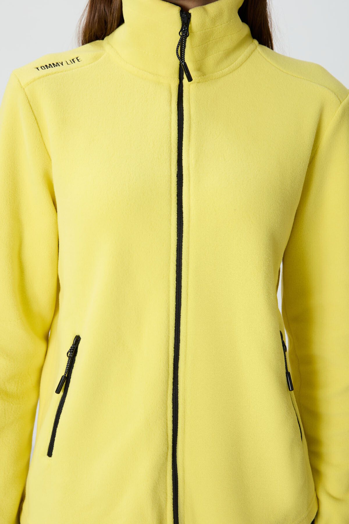 TOMMY LIFE-Lemon High Collar Zippered Comfortable Form Women's Fleece Sweatshirt - 97173 6