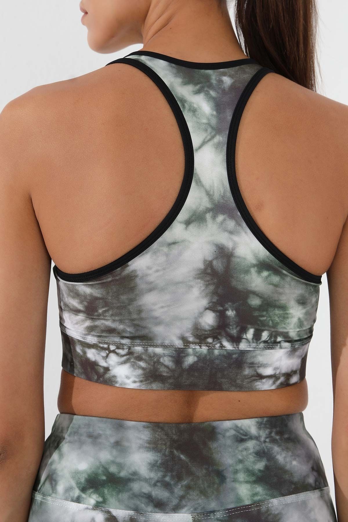 TOMMY LIFE-Green Mixed Tie-Dye Patterned Narrow Mold V-Neck Women's Sports Bustier - 97147 8