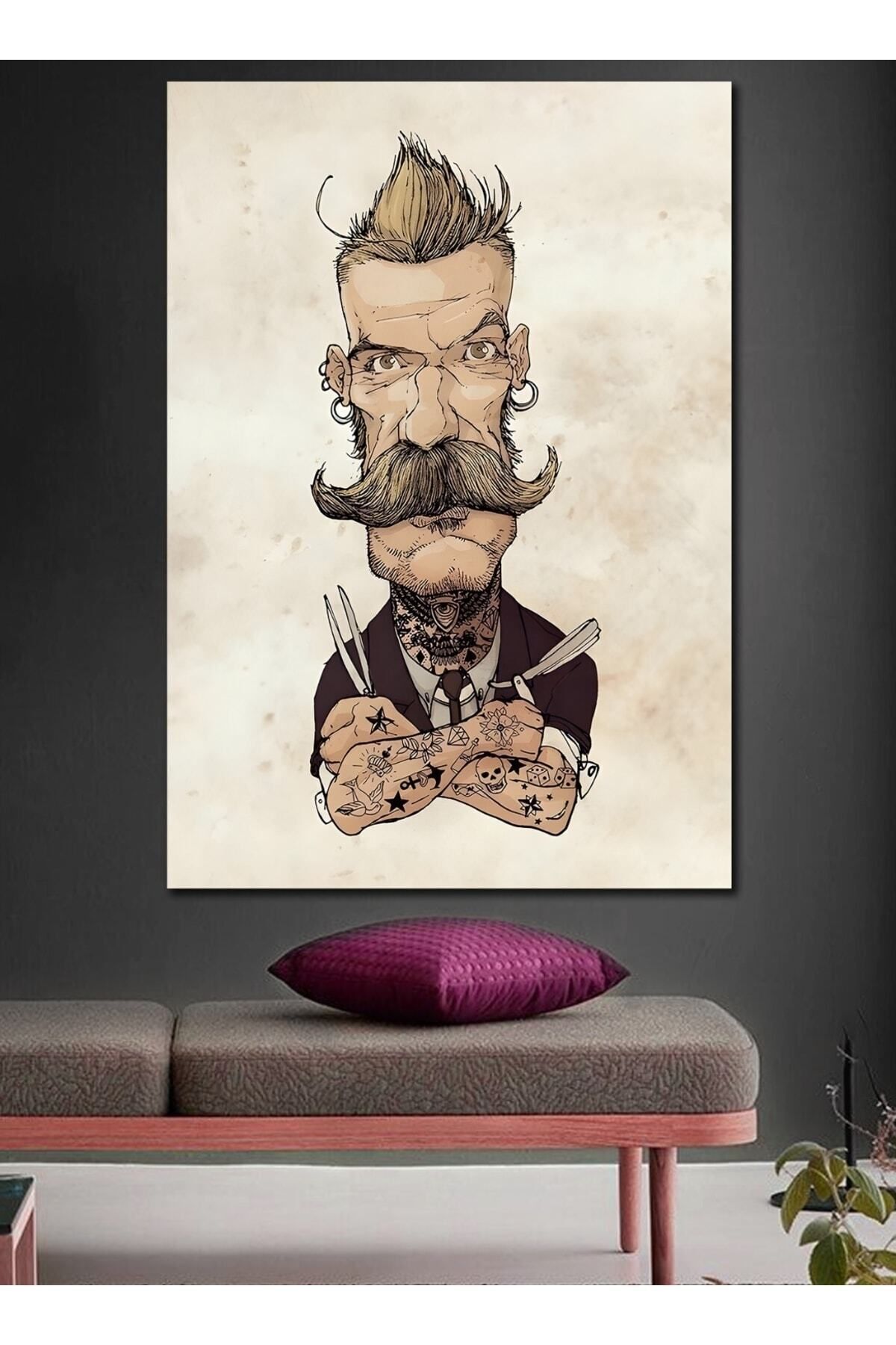 Vividale Karikatür Tasarım Erkek Kuaför Berber Model Özgün Tasarım Kanvas Tablo