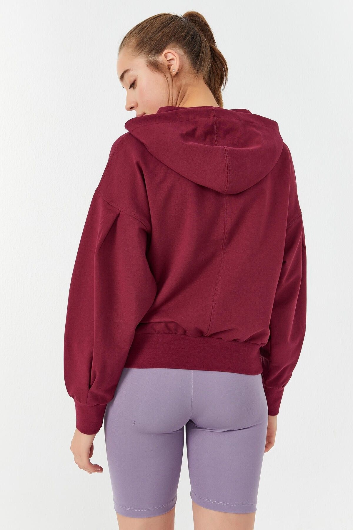 TOMMY LIFE-Redbud Balloon Sleeve Hooded Women's Oversize Sweatshirt - 97156 7