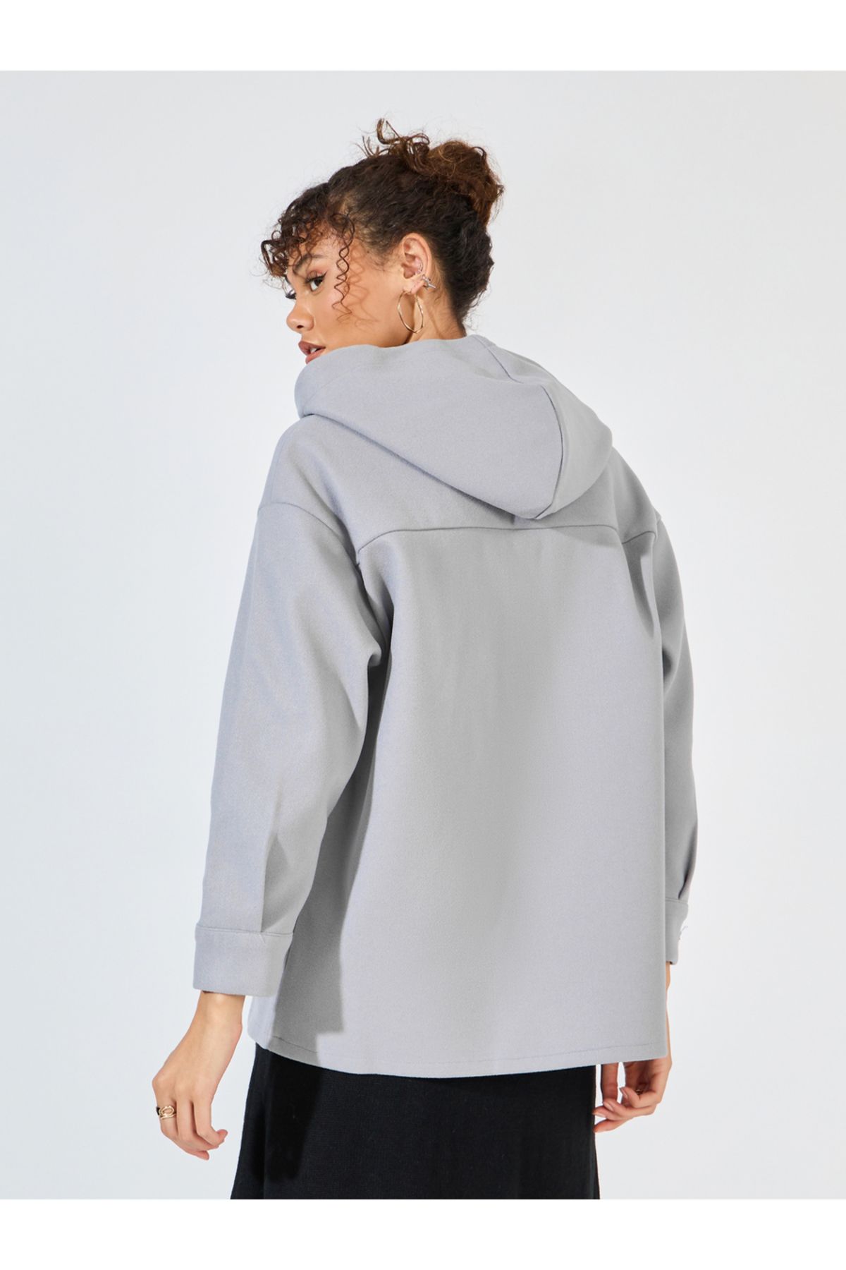 Styli-Oversized Longline Wool Like Shacket with Hood 5