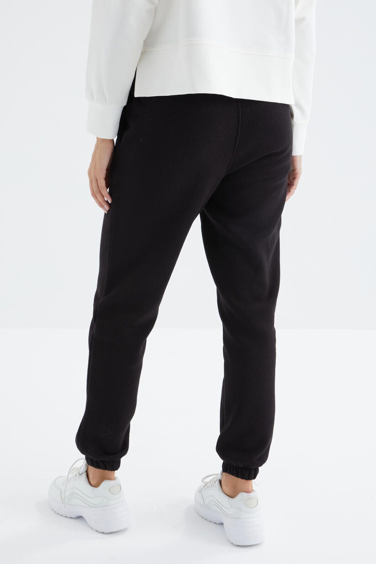 TOMMY LIFE-Black High Waist Raised 3 Thread Cotton Basic Women's Tracksuit Bottom - 94624 8