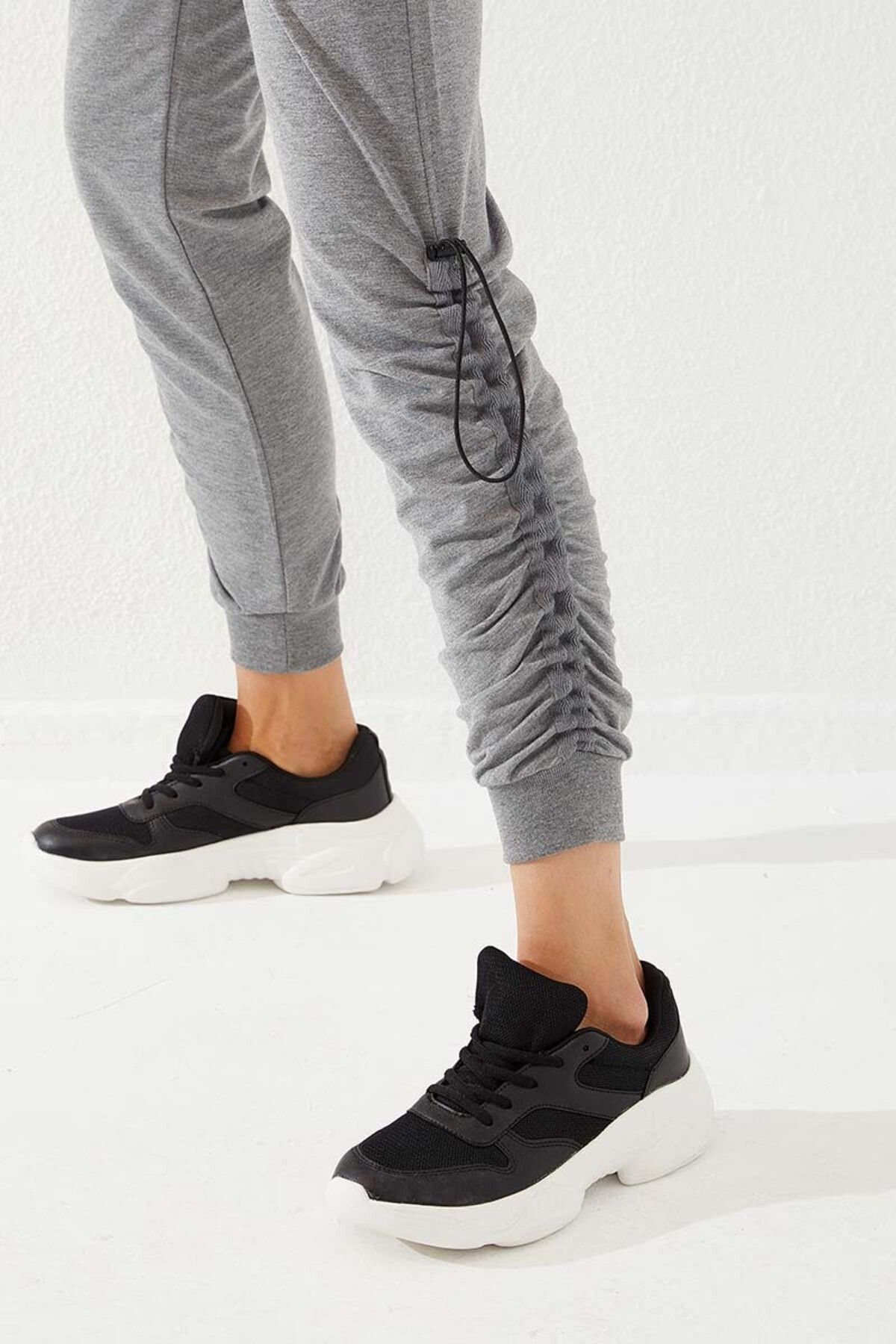 TOMMY LIFE-Grey Melange Extrafor Detailed Comfortable Form Cuffed Women's Tracksuit Bottom - 94587 7