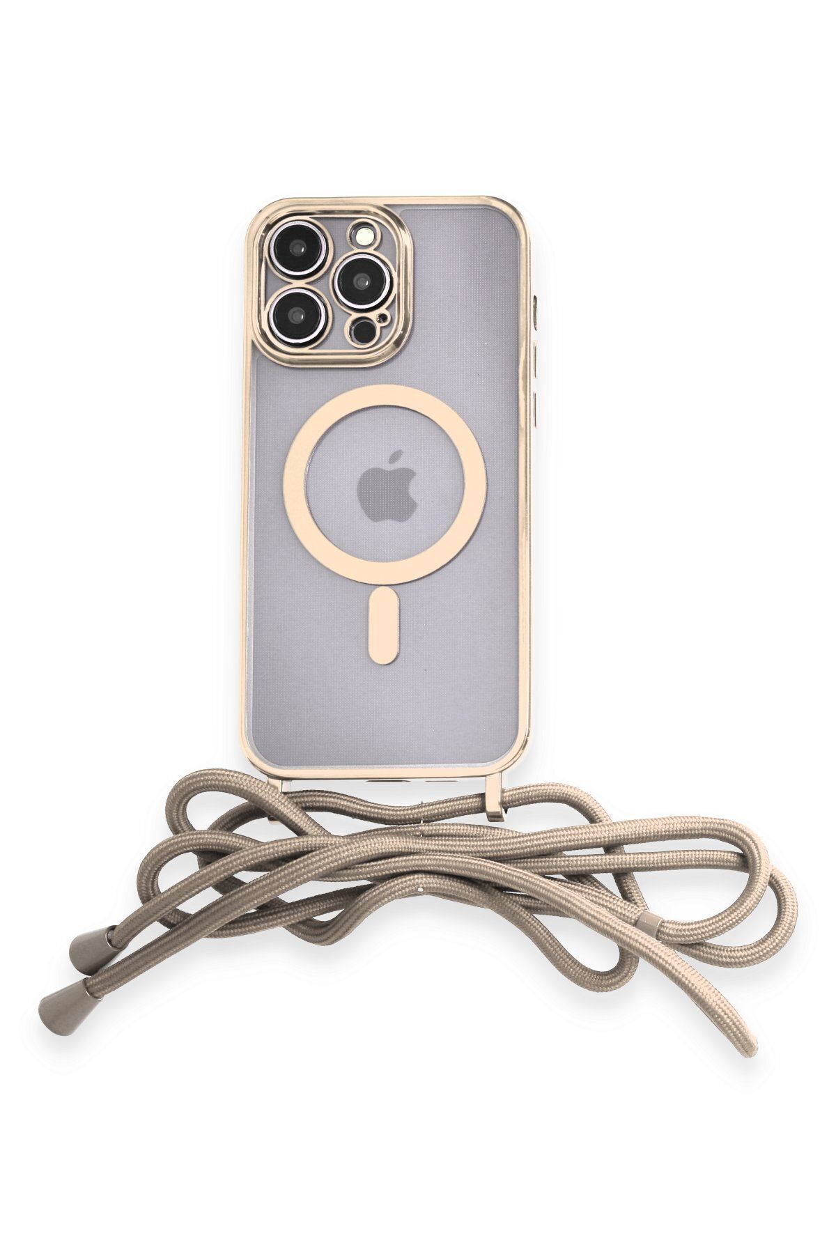 NewFace iPhone 13 Pro Kılıf Divo Lazer Askılı Magsafe Kapak - Gold uyumlu