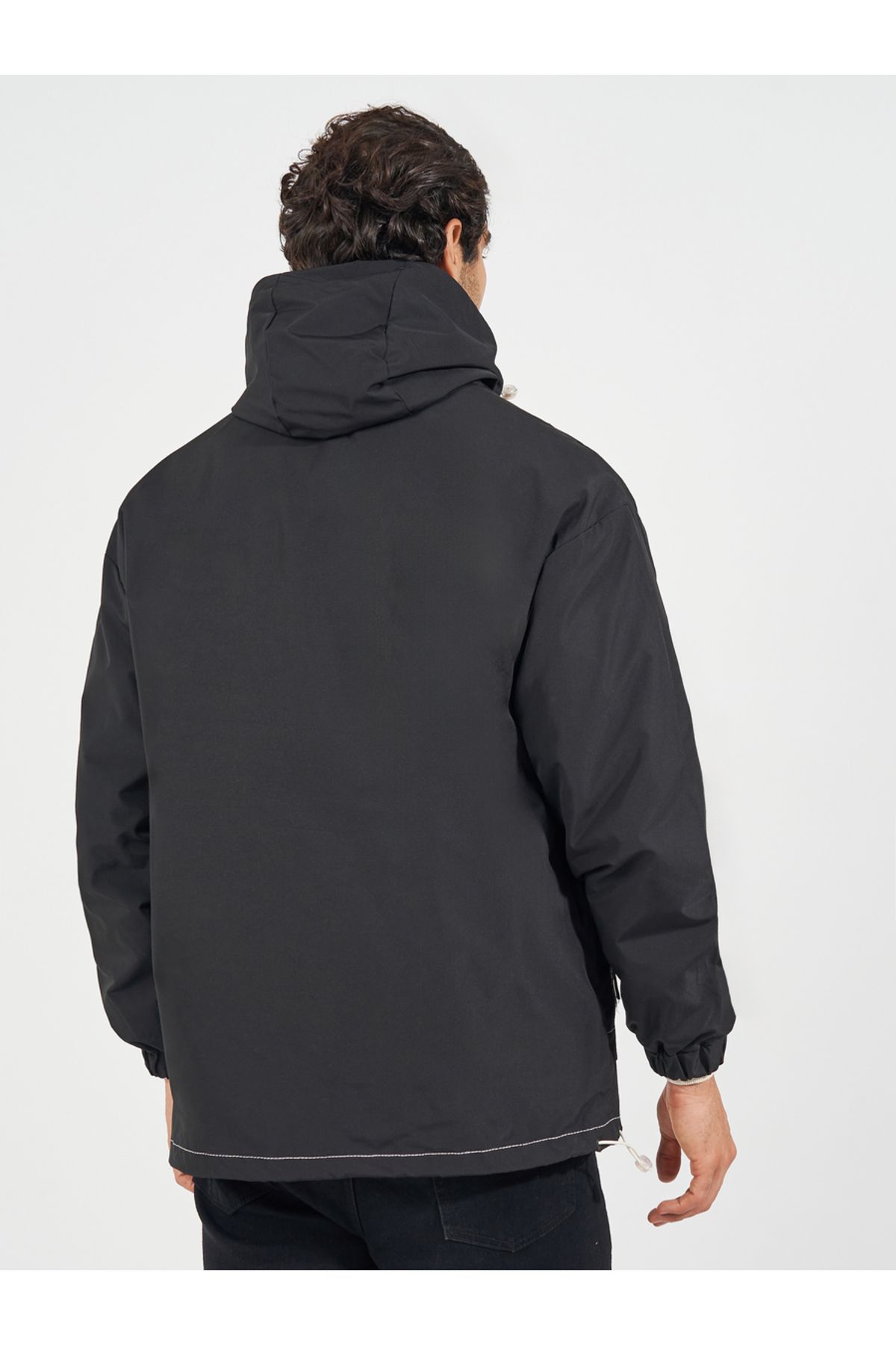 Styli-Contrast Stitch Detail Hooded Lined Parka Jacket 6