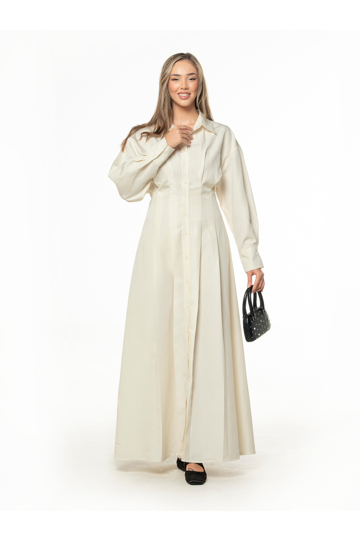 Majoristik Full Length Cream Shirt Dress