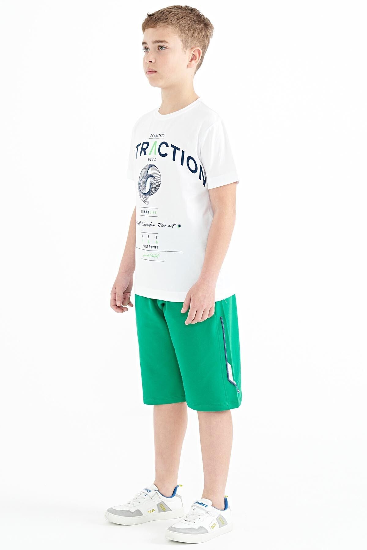 TOMMY LIFE-Green Front and Back Embroidery Detailed Lace Up Standard Fit Boys' Shorts - 11123 6