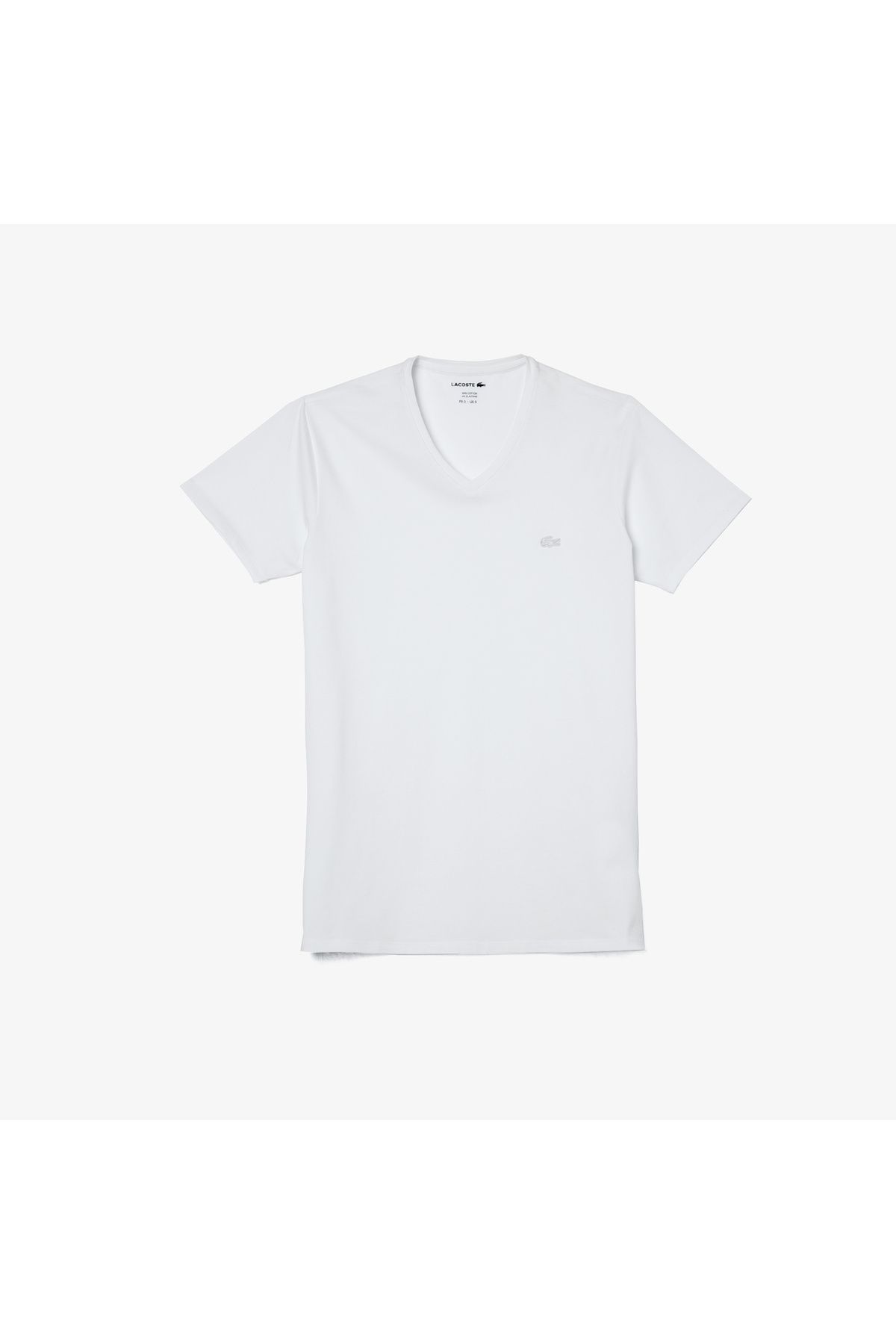 تی شرت سفید مردانه V گردن باریک Lacoste