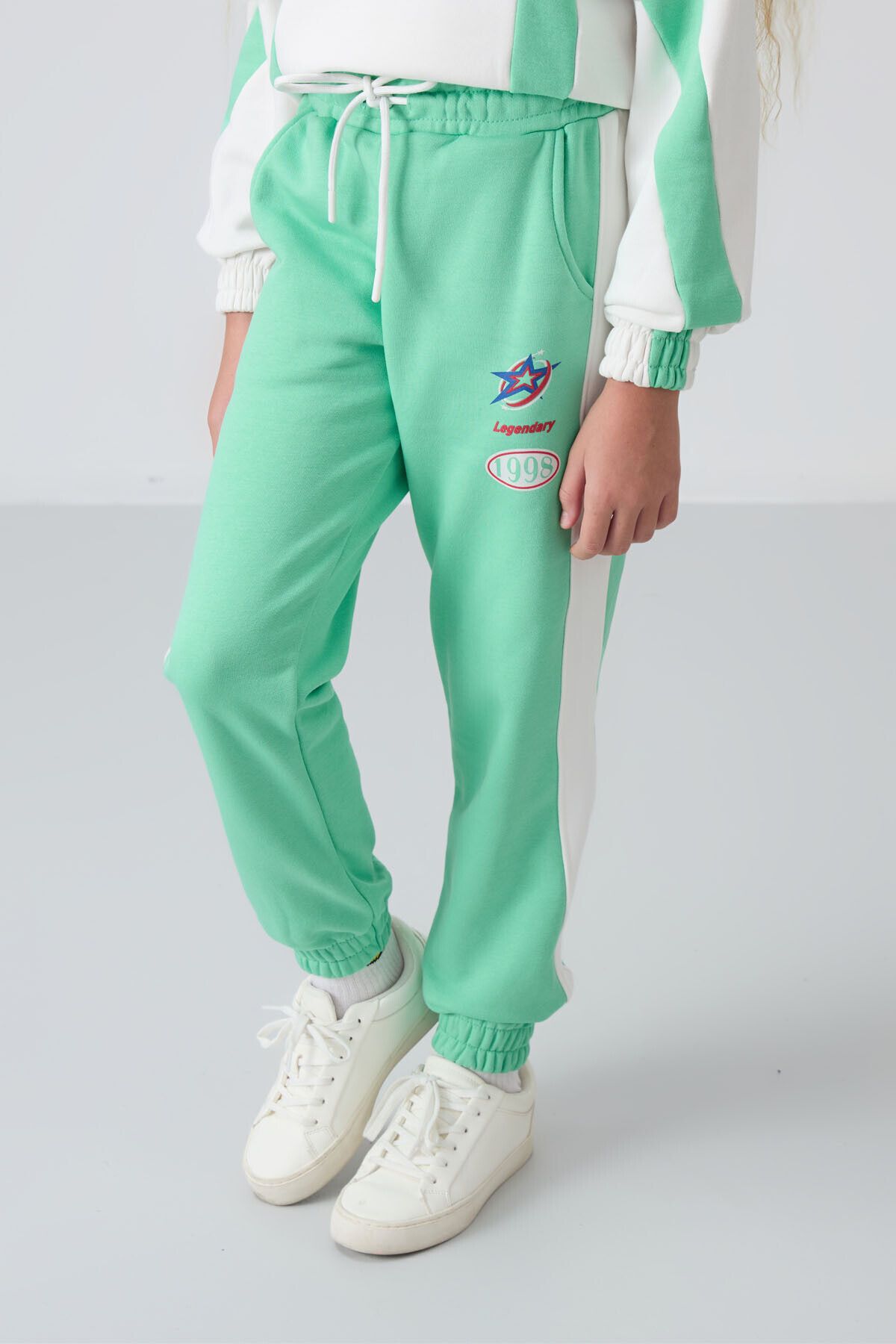 TOMMY LIFE-Water Green Cotton Girl's Tracksuit Set - Furry Inside, Soft Texture, Printed - 75166 4