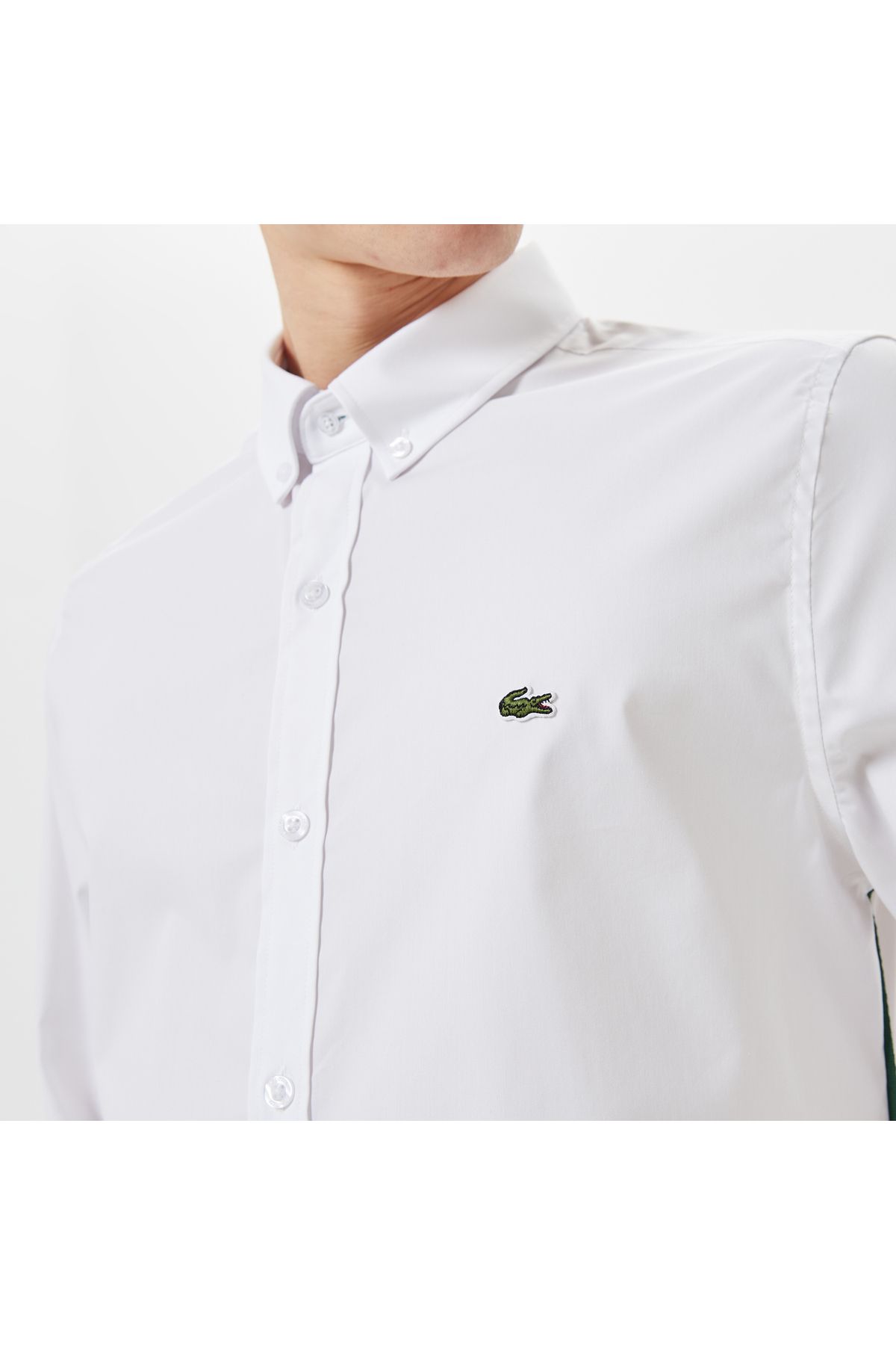 پیراهن / بلوز دکمه دار سفید مردانه باریک اورجینال Lacoste